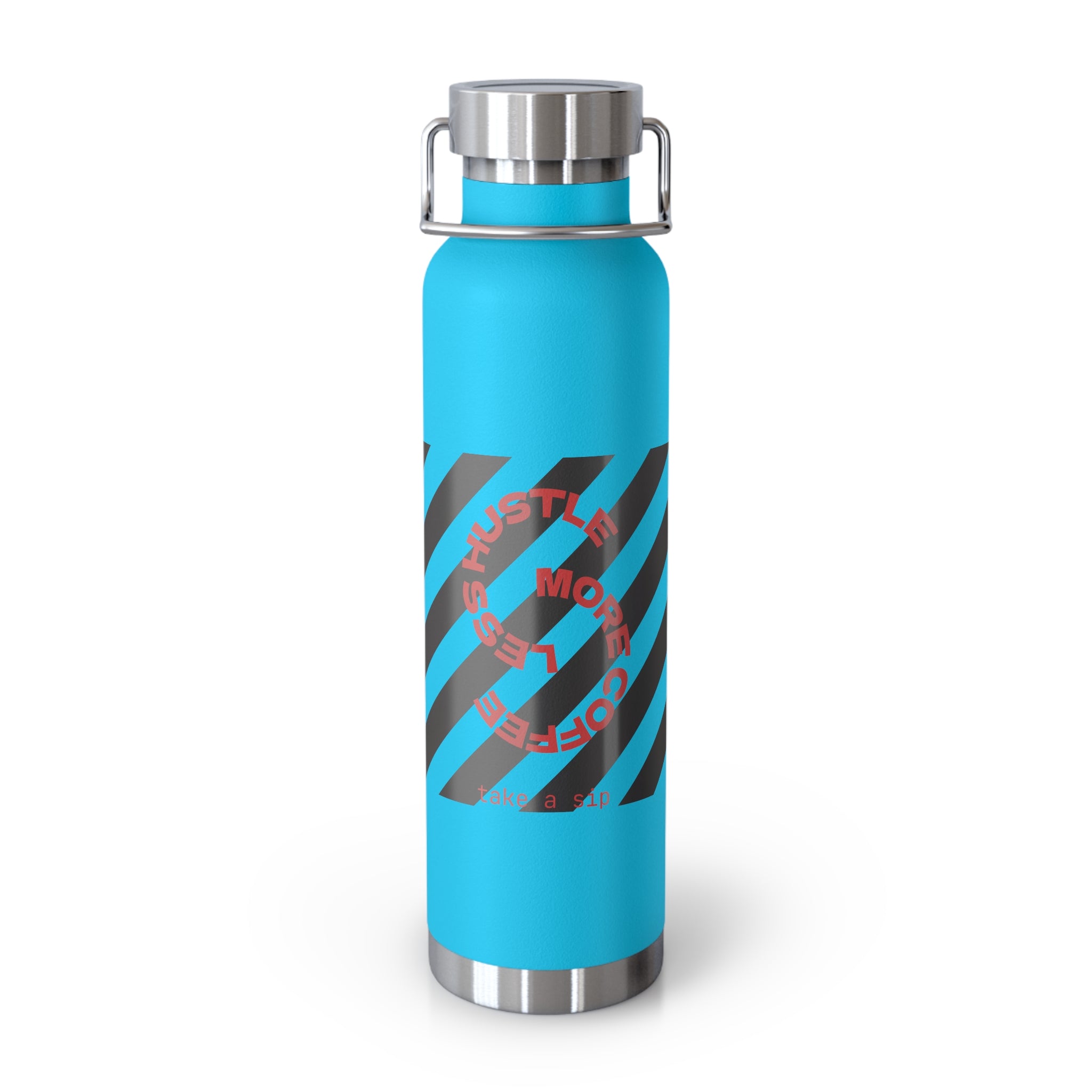 22oz Vacuum Water Bottle — Striped ‘Coffee, Hustle, More’ Insulated Stainless Flask
