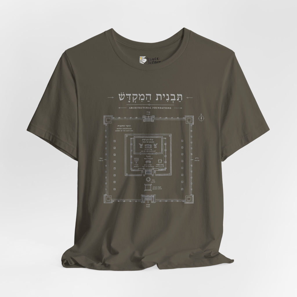 Temple Blueprint T‑Shirt — Ancient Jerusalem Plan Graphic Tee (Hebrew)