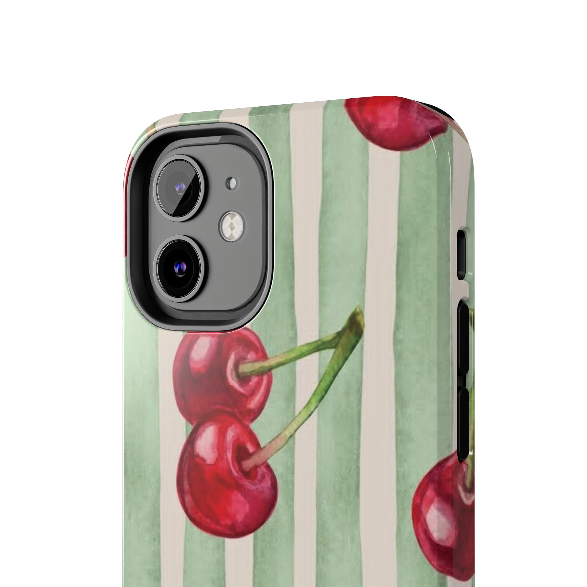 Cherry Stripe Tough Phone Case — Retro Watercolor Cherry Pattern Durable Phone Case