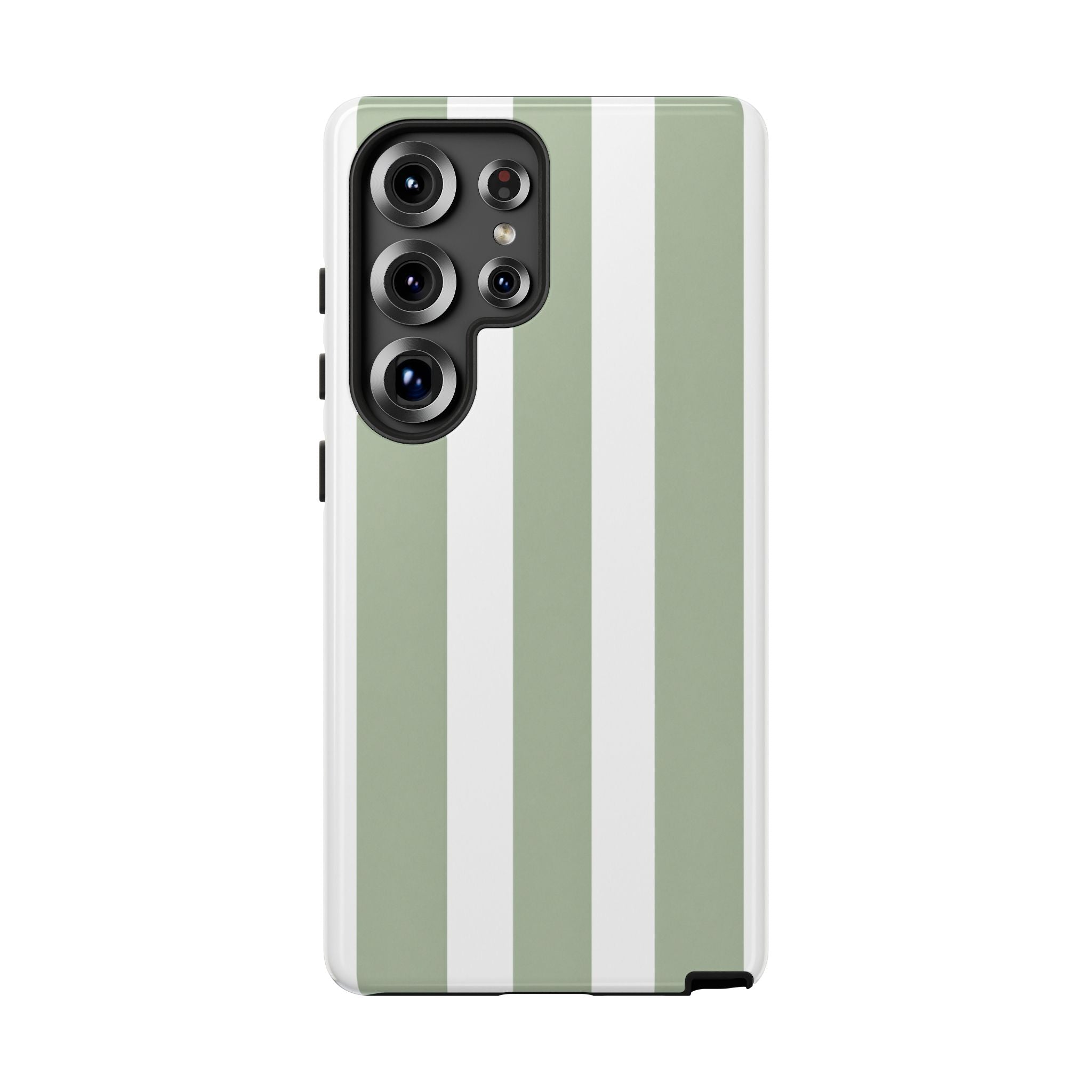 Striped Sage Tough Phone Case — Durable Green & White Vertical Stripe Phone Cover