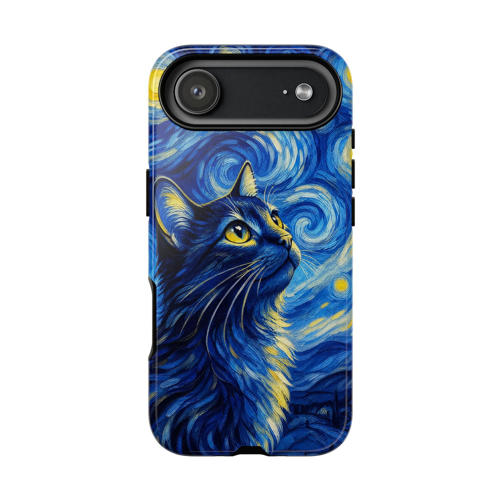 Starry Night Cat Phone Case — Van GoghStyle Blue Galaxy iPhone Cover