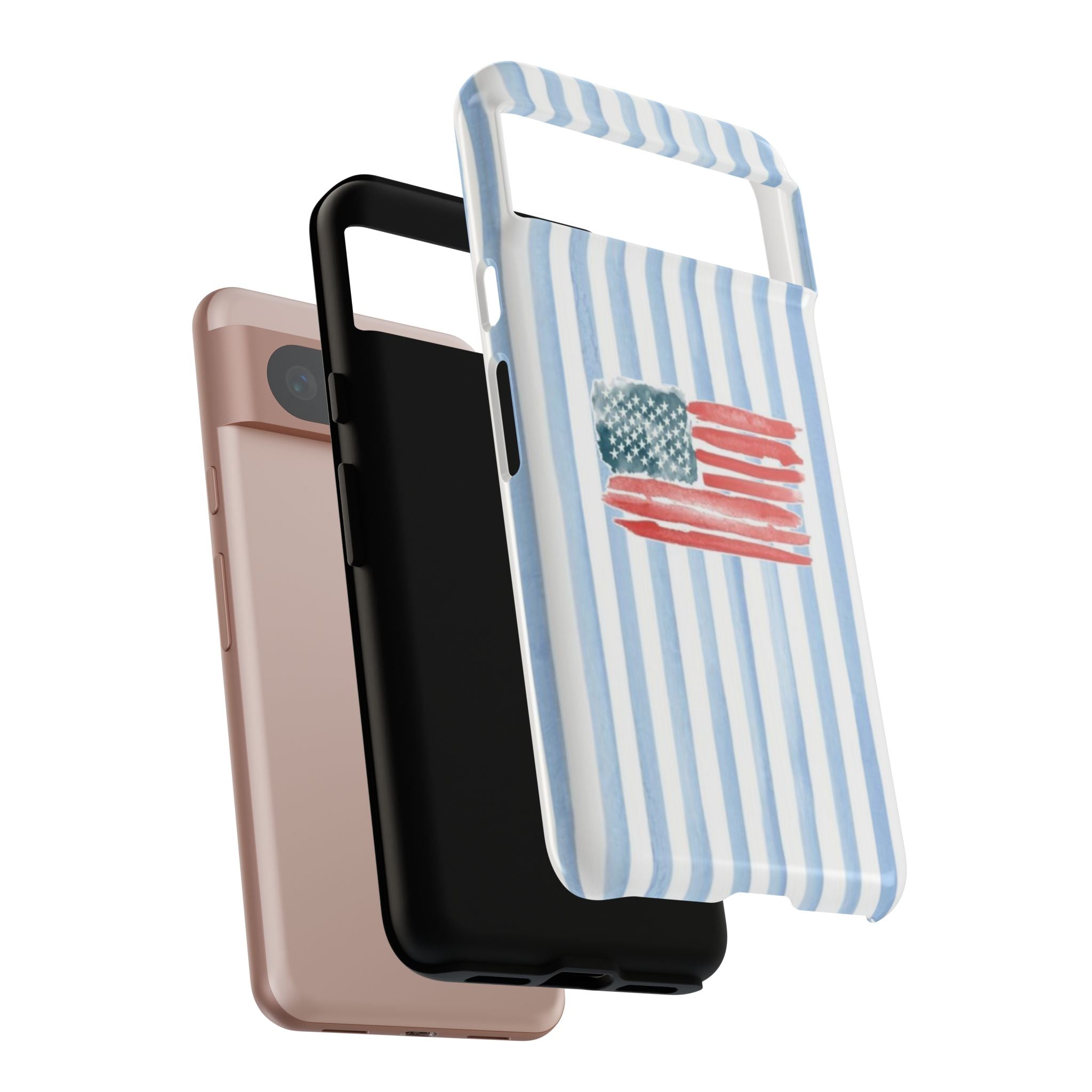 American Flag Watercolor Phone Case - Blue Stripe Tough Case