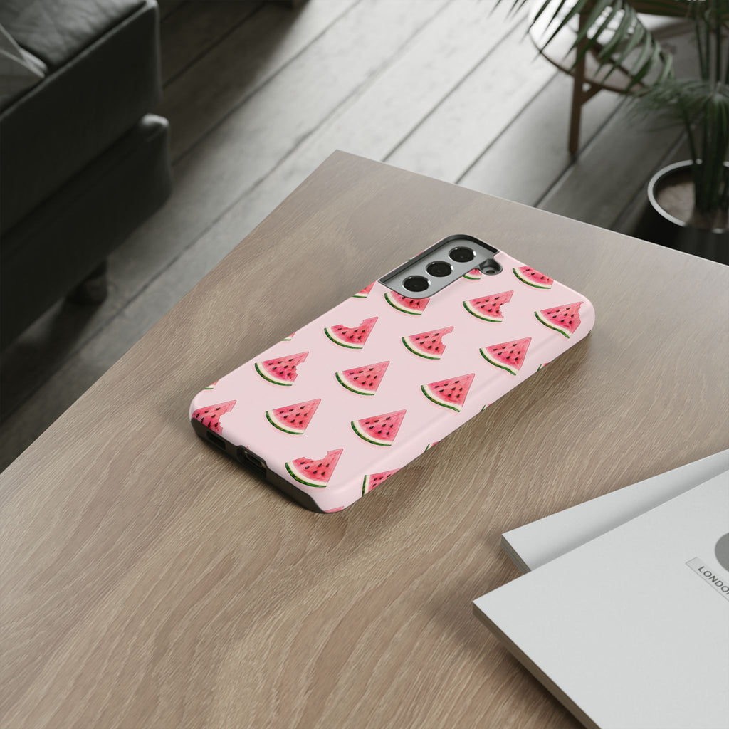 Watermelon Pattern Tough Phone Case — Pink Fruit Slice Protective Case