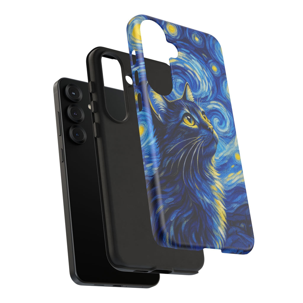 Starry Night Cat Phone Case — Van GoghStyle Blue Galaxy iPhone Cover