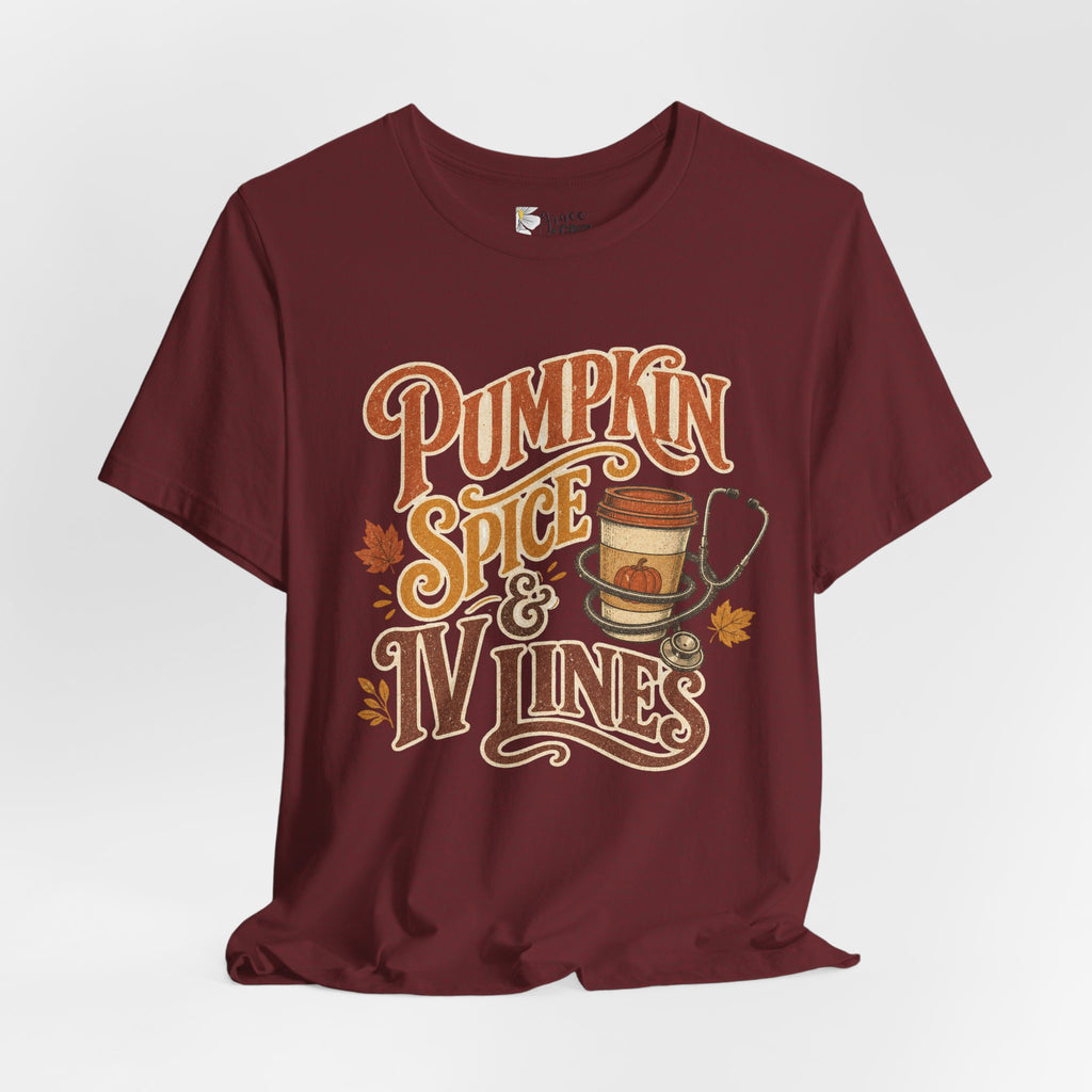 Pumpkin Spice & Vines Tee — Fall Graphic Shirt for Wine Lovers