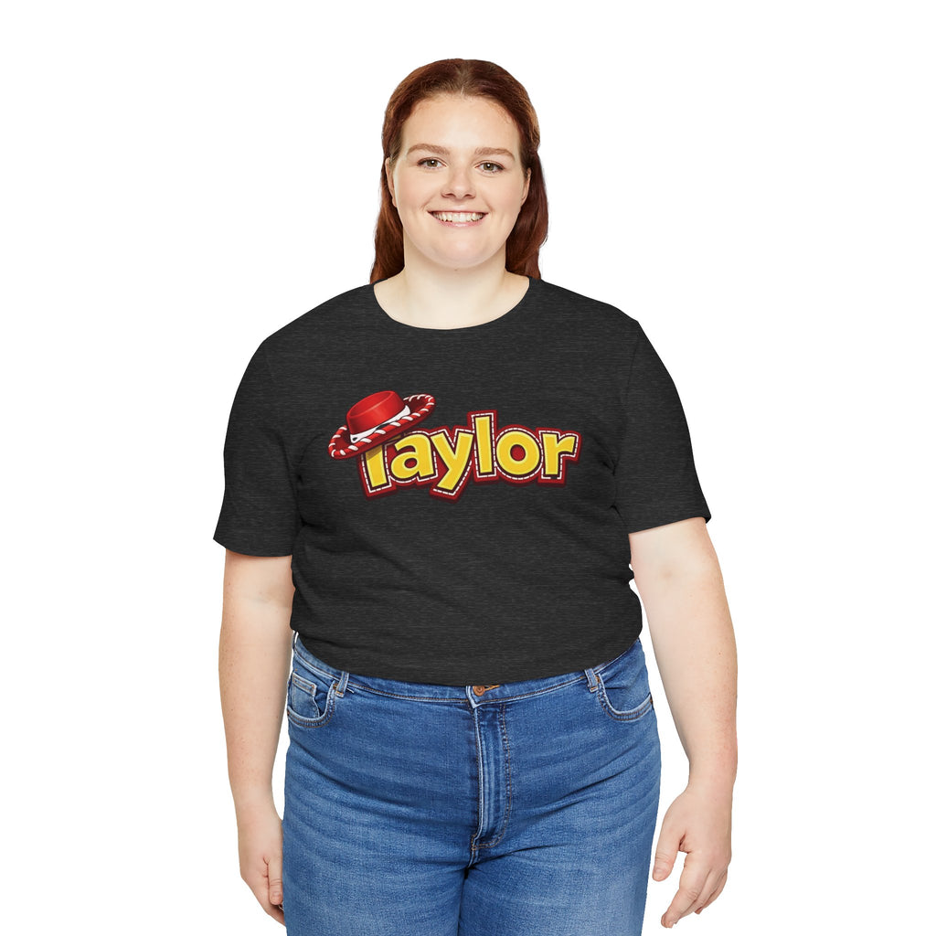 Taylor Name Tee — Retro Western Logo T-Shirt with Red Cowboy Hat