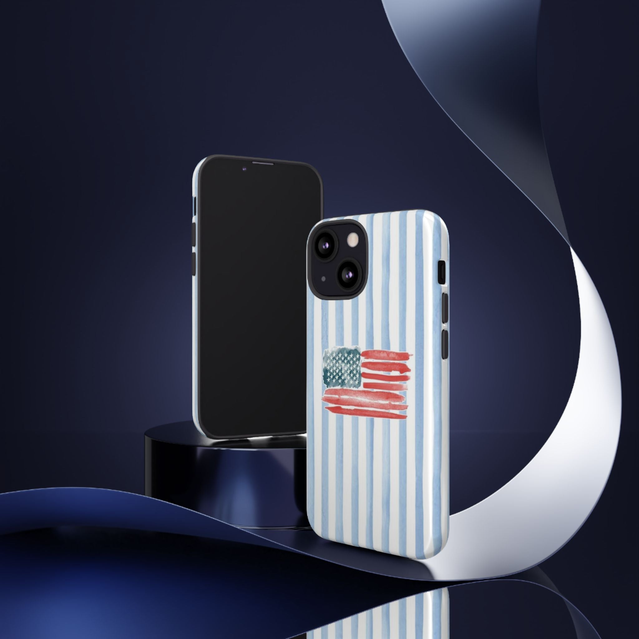 American Flag Watercolor Phone Case - Blue Stripe Tough Case