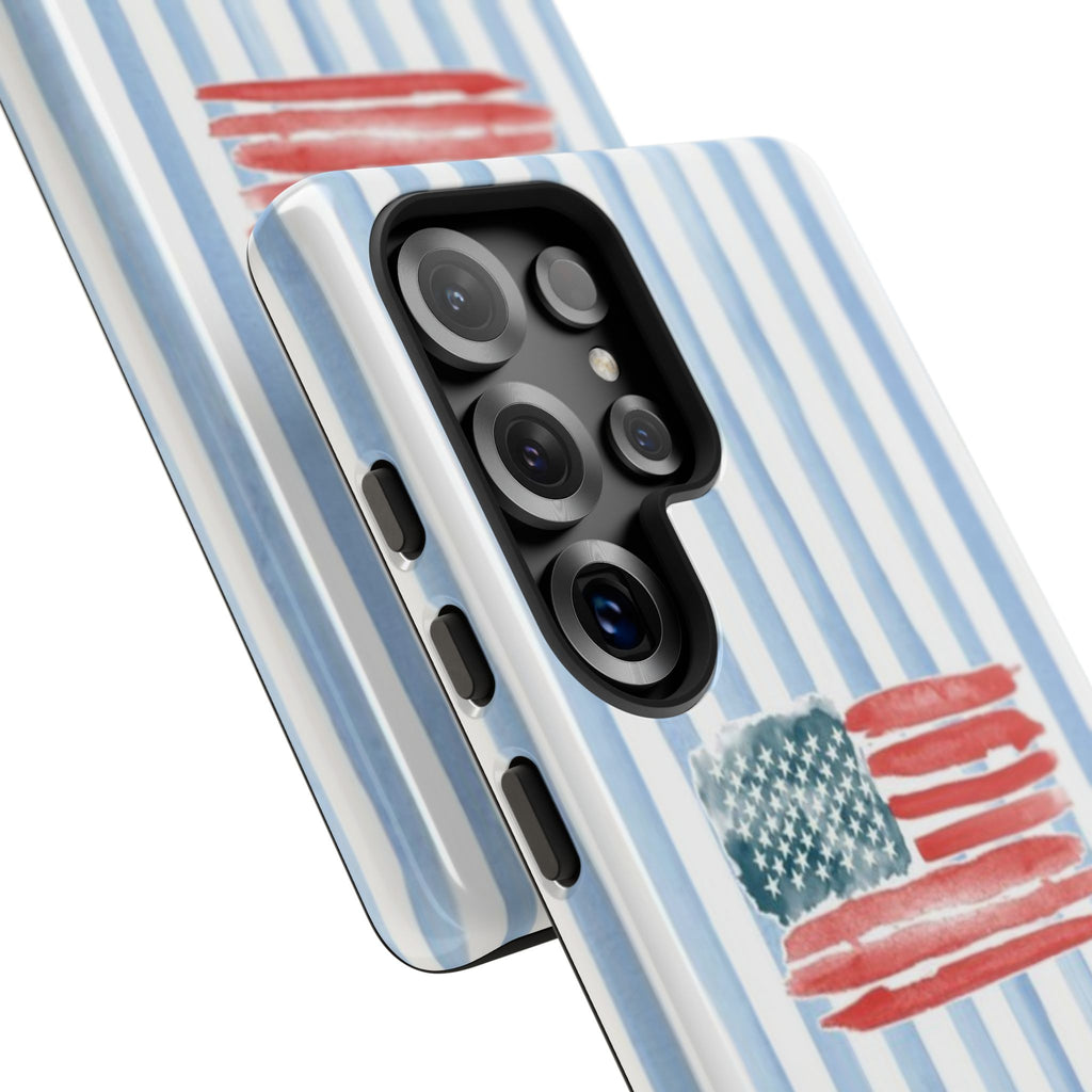 American Flag Watercolor Phone Case - Blue Stripe Tough Case