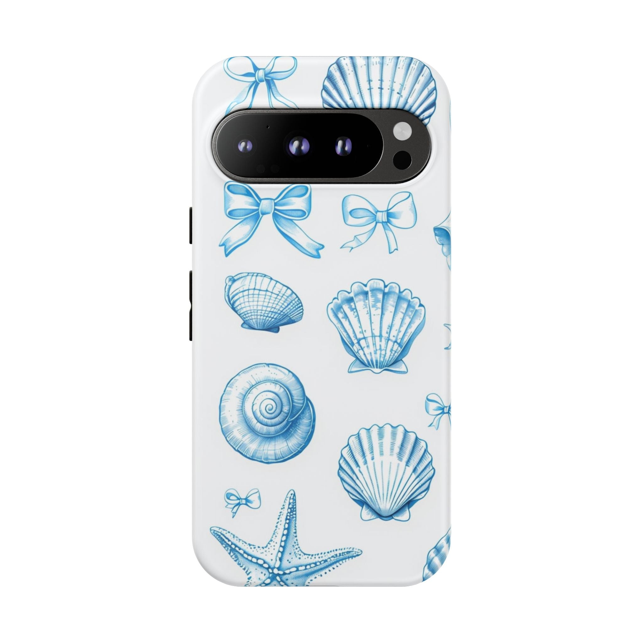 Seaside Shells Phone Case — Blue Nautical Shell & Starfish Pattern