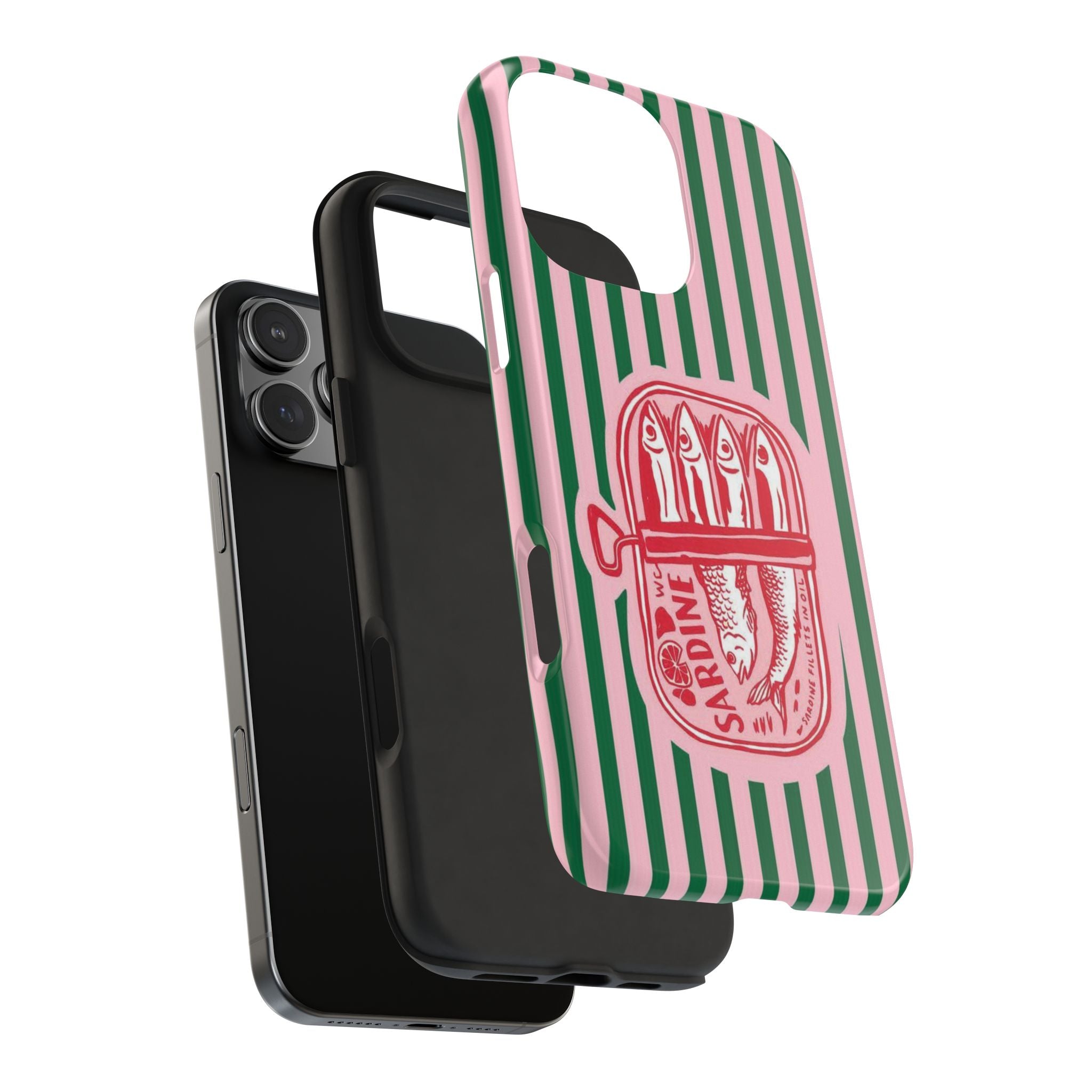 Sardine Stripes Tough Phone Case — Retro Pink & Green Protective Phone Cover