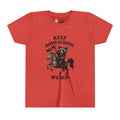 Keep Homeschool Weird Youth Tee | Raccoon Riding Horse Illustration