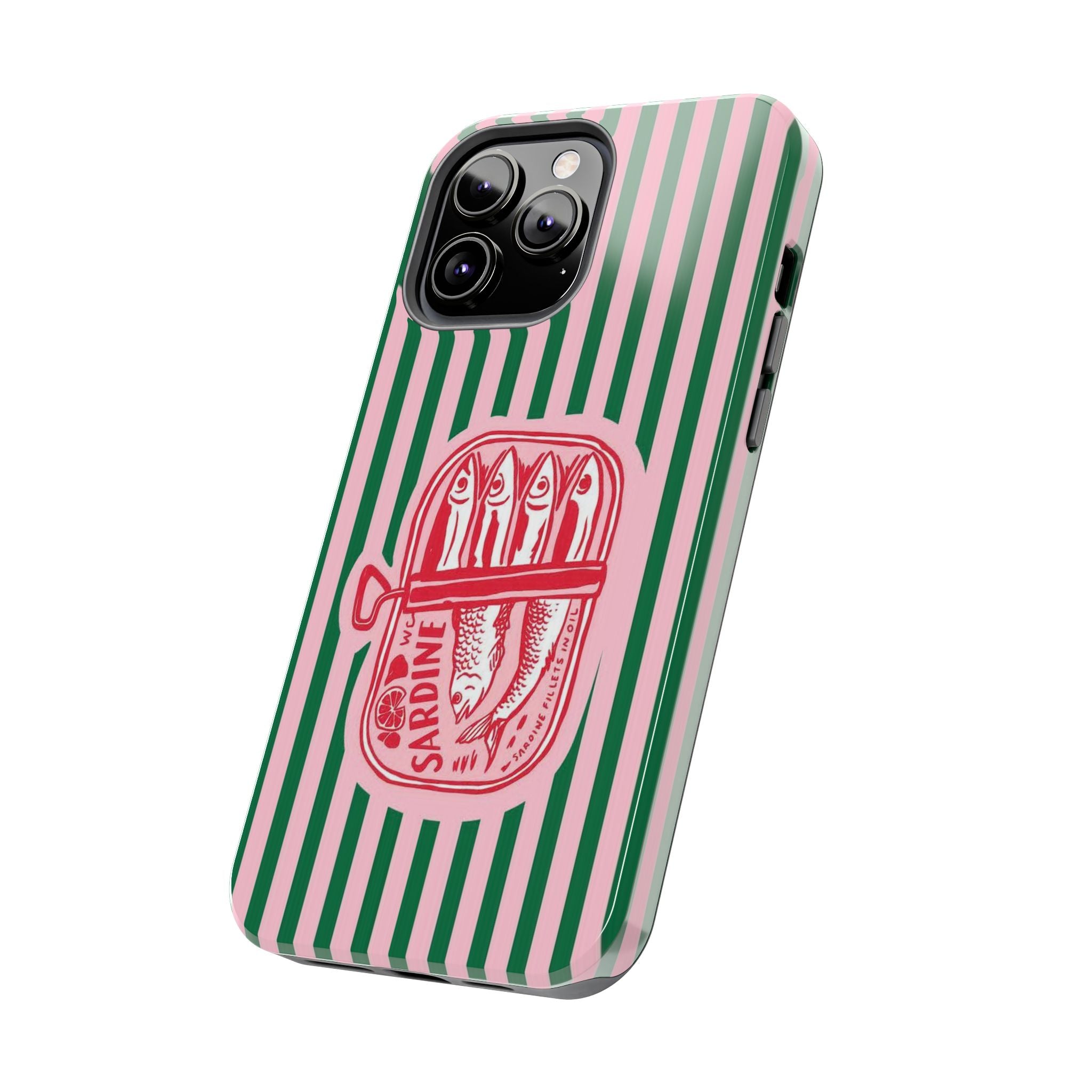 Sardine Stripes Tough Phone Case — Retro Pink & Green Protective Phone Cover
