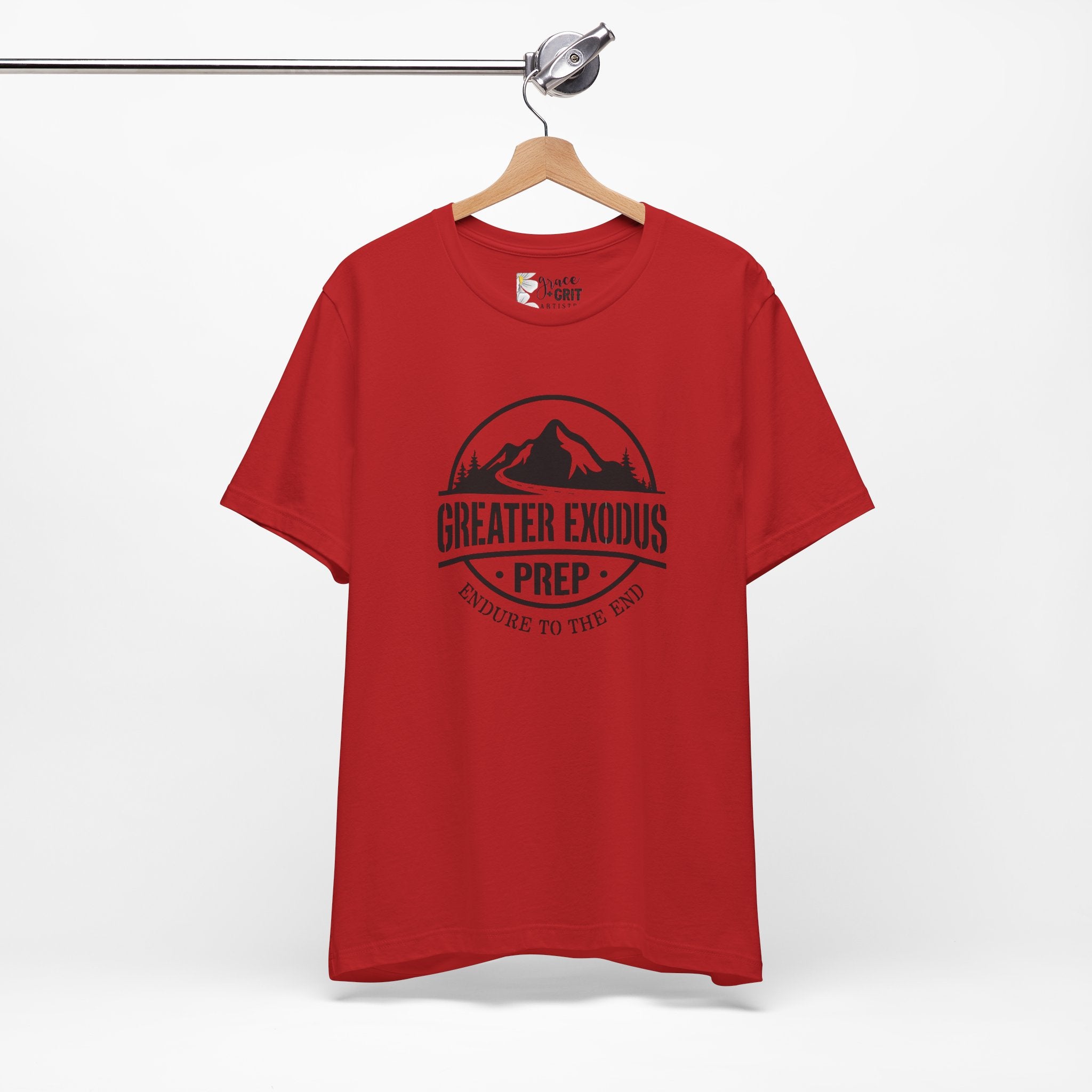 Greater Exodus Prep T-Shirt — Mountain Logo “Endure to the End” Adventure Tee