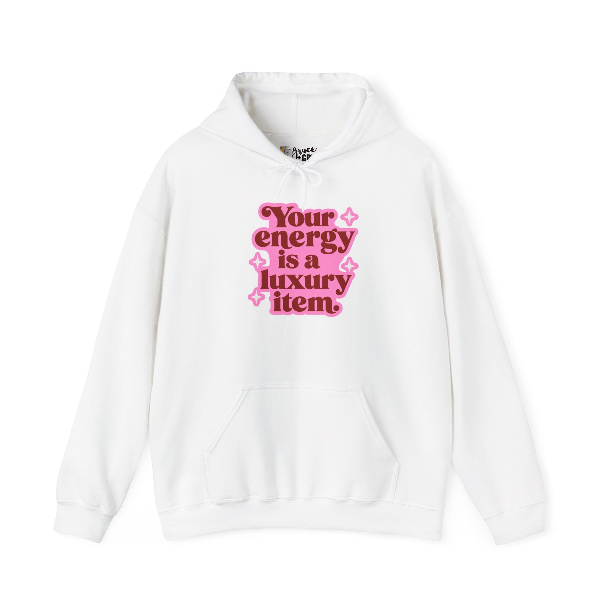 Hoodie — "Your Energy Is a Luxury Item" Pink Retro Graphic