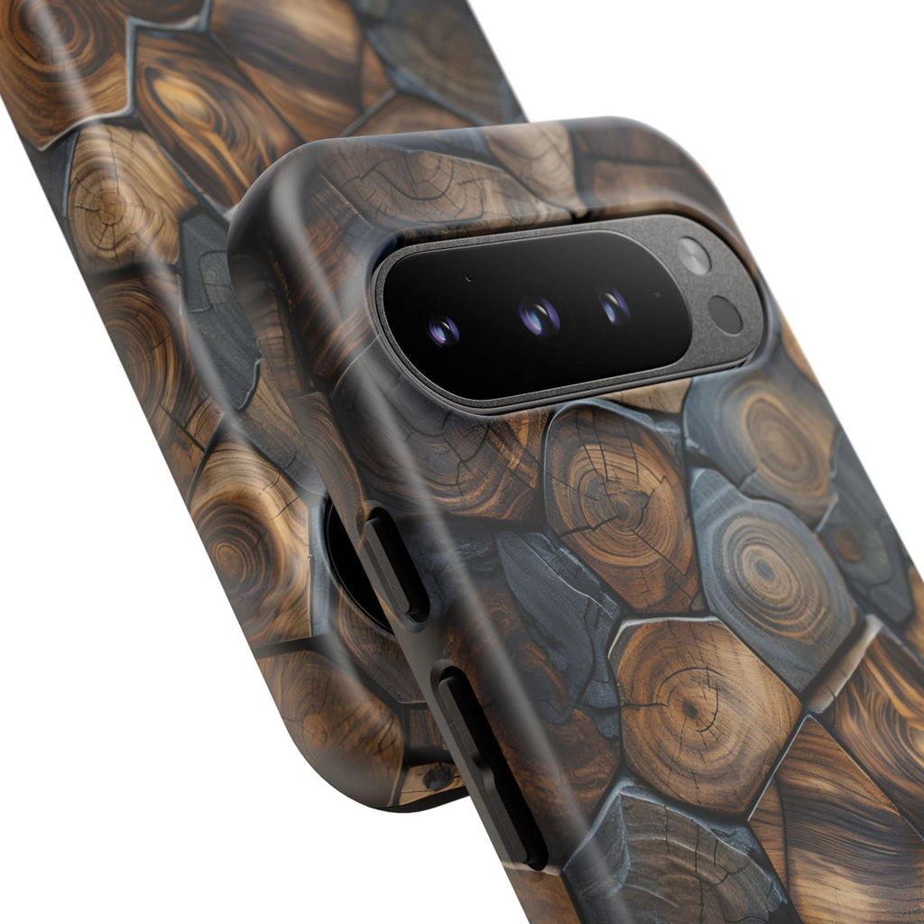 Wood Grain Hex Phone Case — Rustic Geometric iPhone Protection