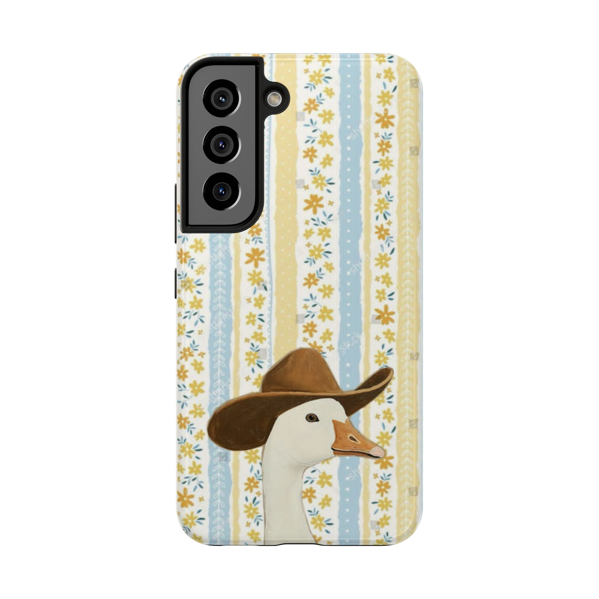 Cowboy Goose Tough Phone Case — Cute Farm Animal iPhone Case with Floral Stripes