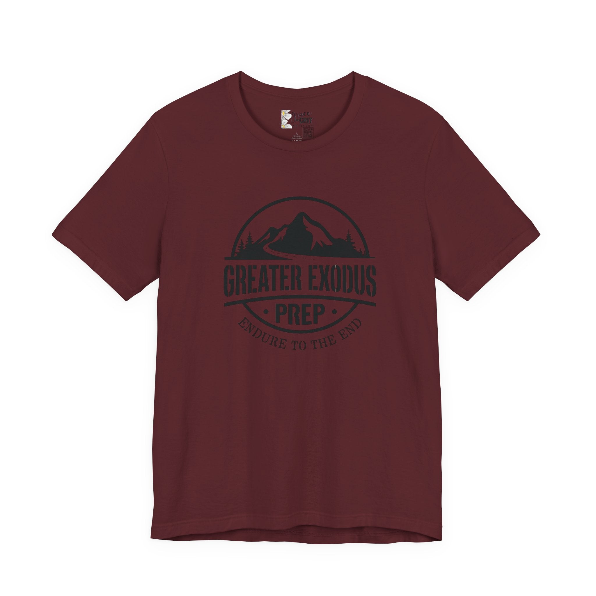 Greater Exodus Prep T-Shirt — Mountain Logo “Endure to the End” Adventure Tee