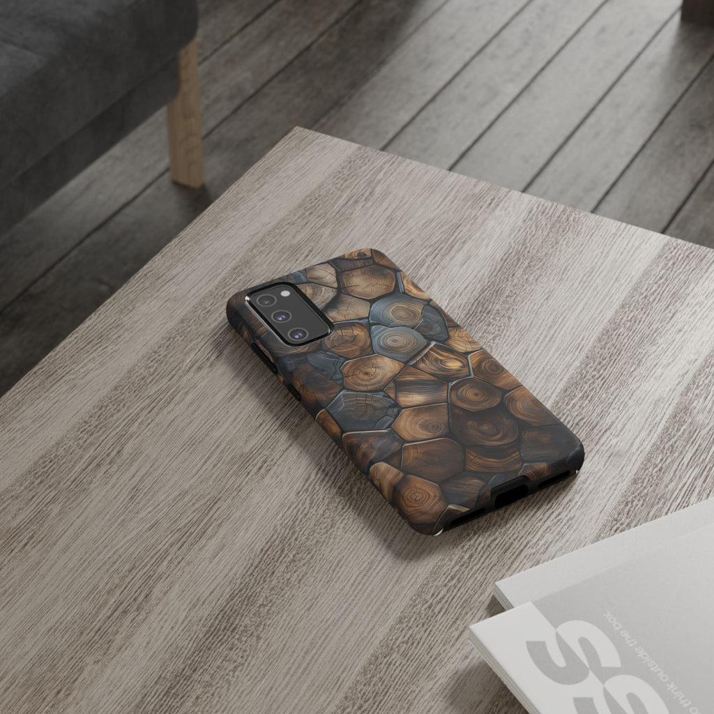 Wood Grain Hex Phone Case — Rustic Geometric iPhone Protection