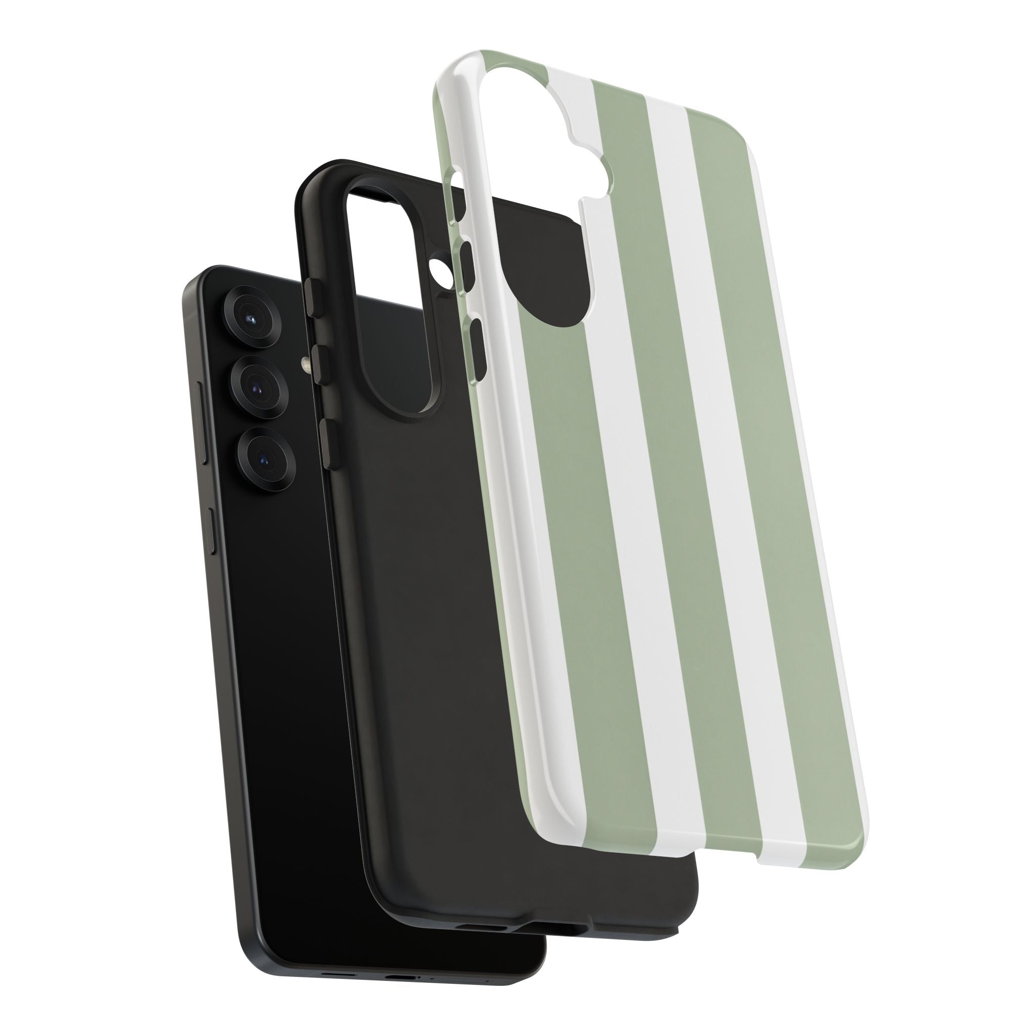 Striped Sage Tough Phone Case — Durable Green & White Vertical Stripe Phone Cover
