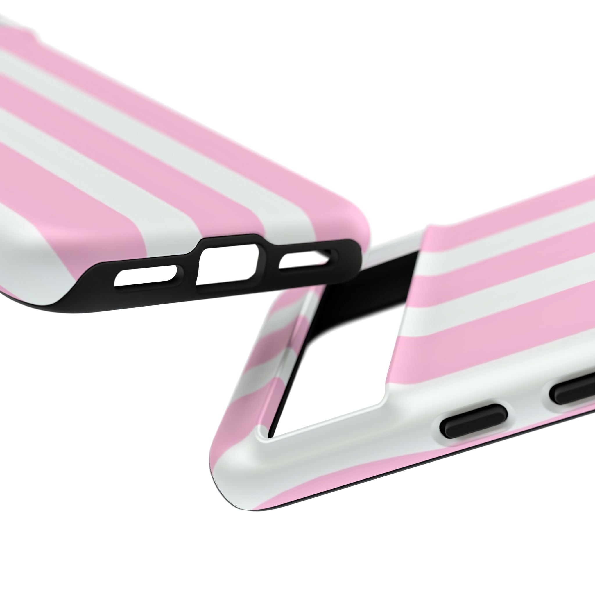 Pink & White Striped Tough Phone Case — Durable Protective Phone Cover