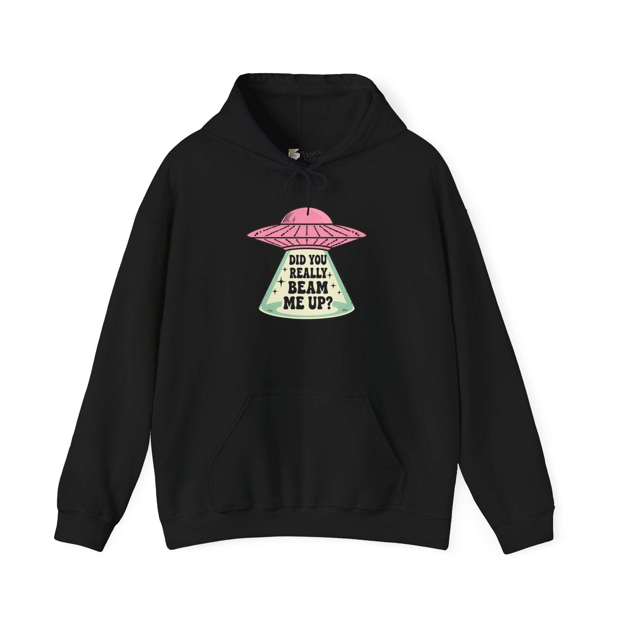 Alien UFO Hoodie — "Did You Really Beam Me Up?" Cute Retro Graphic Sweatshirt