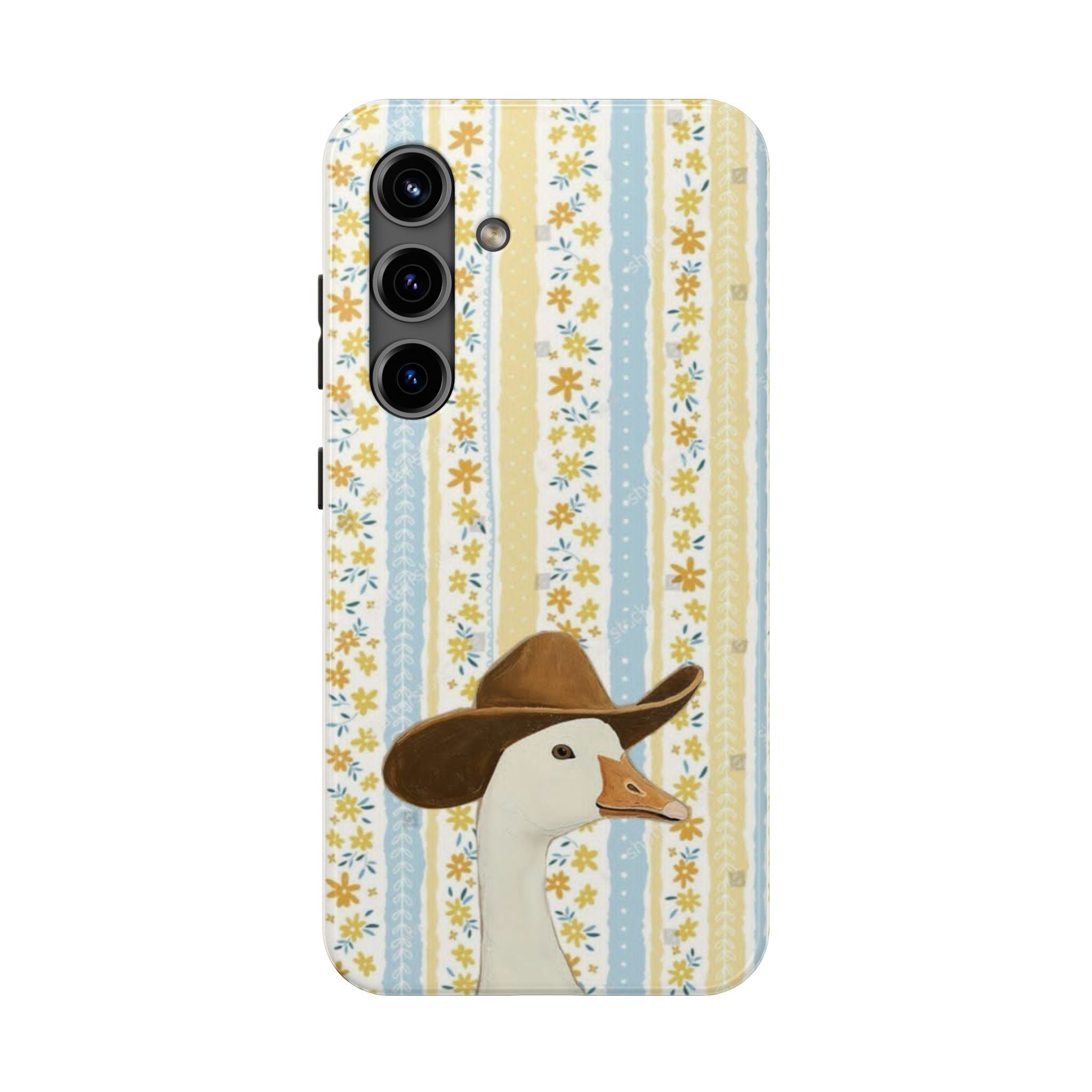Cowboy Goose Tough Phone Case — Cute Farm Animal iPhone Case with Floral Stripes