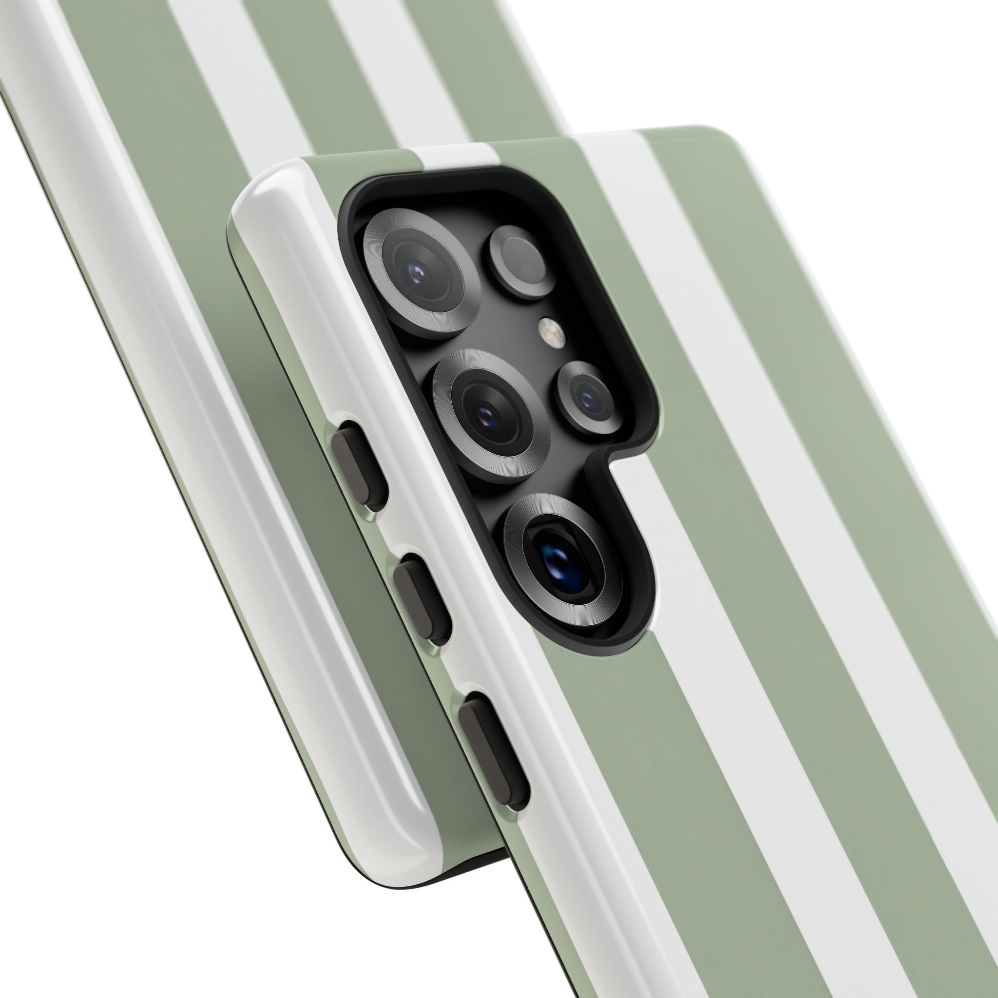 Striped Sage Tough Phone Case — Durable Green & White Vertical Stripe Phone Cover