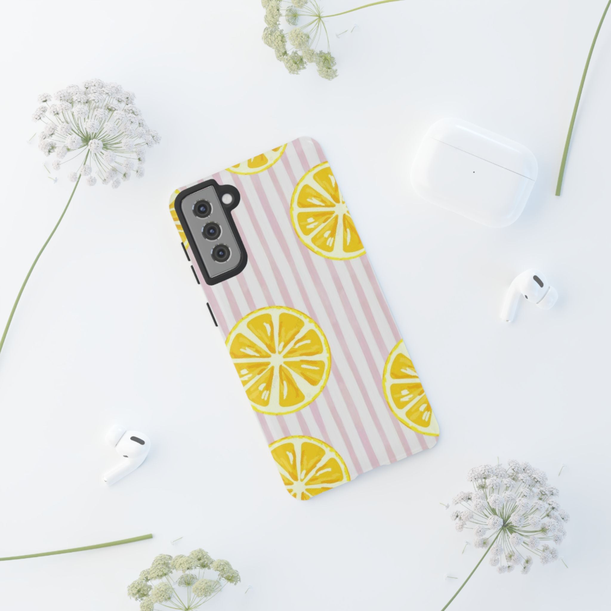 Lemon Slices Tough Case — Cute Pink Stripe Phone Cover