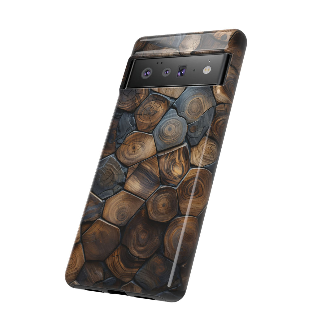 Wood Grain Hex Phone Case — Rustic Geometric iPhone Protection