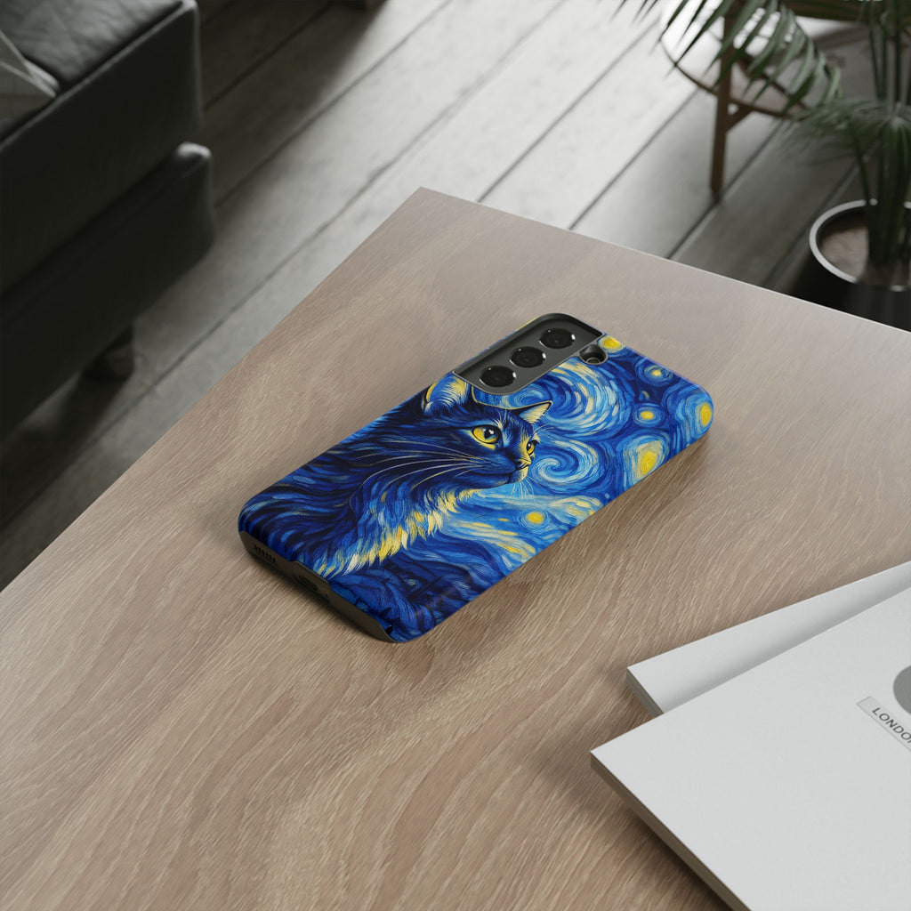 Starry Night Cat Phone Case — Van GoghStyle Blue Galaxy iPhone Cover