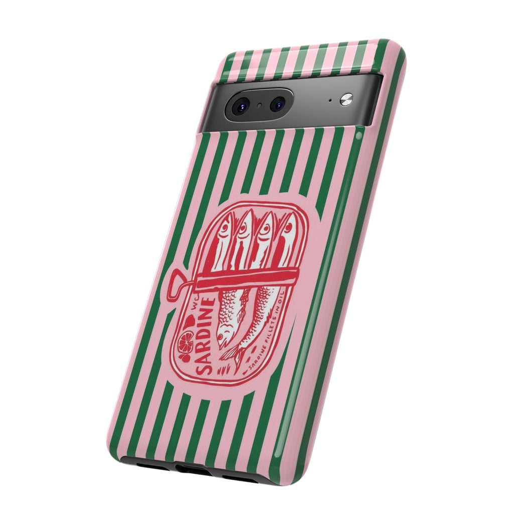 Sardine Stripe Phone Case — Retro Pink & Green Nautical Protection