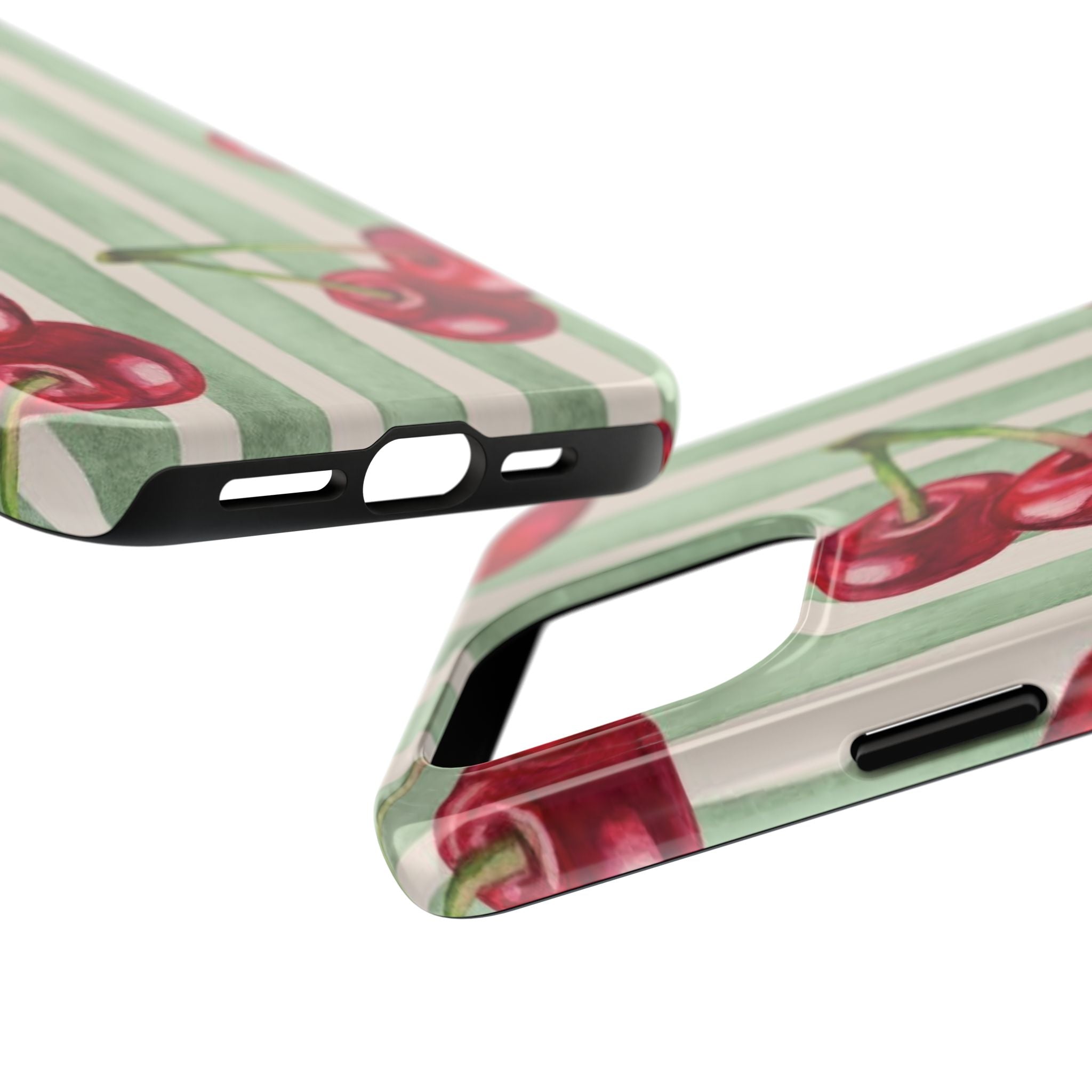 Cherry Stripe Tough Phone Case — Retro Watercolor Cherry Pattern Durable Phone Case