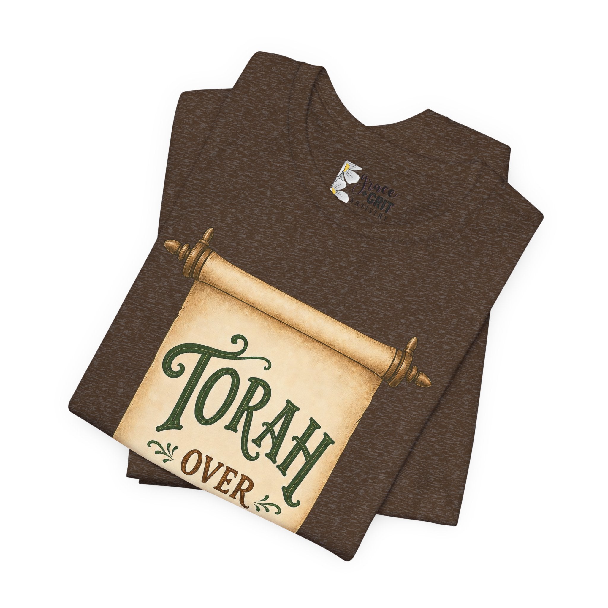 Torah Over Traditions Tee | Scroll Typography Jewish Faith Shirt
