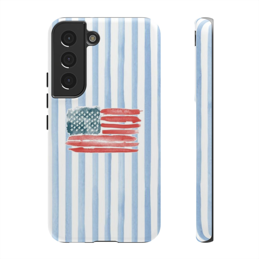 American Flag Watercolor Phone Case - Blue Stripe Tough Case