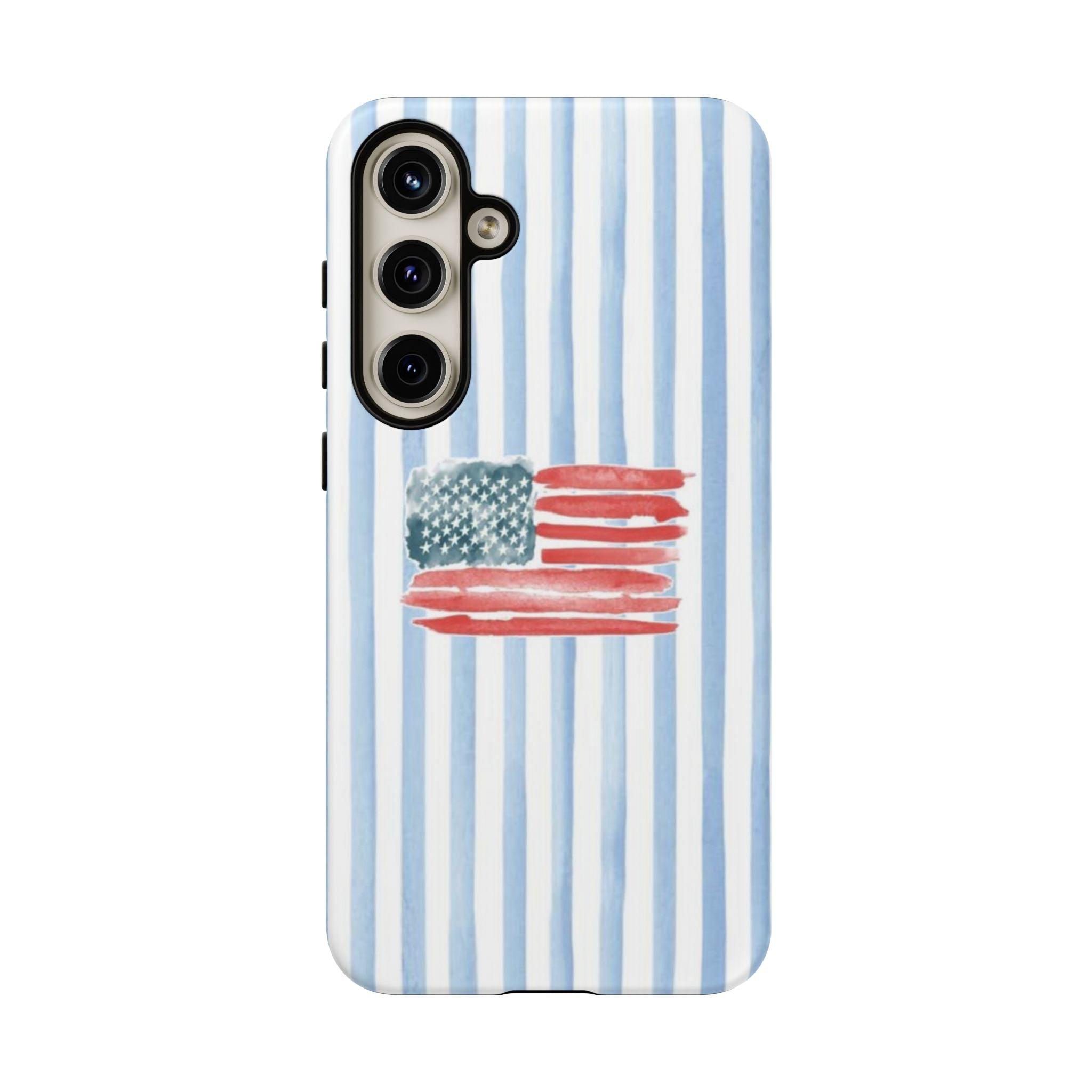 American Flag Watercolor Phone Case - Blue Stripe Tough Case