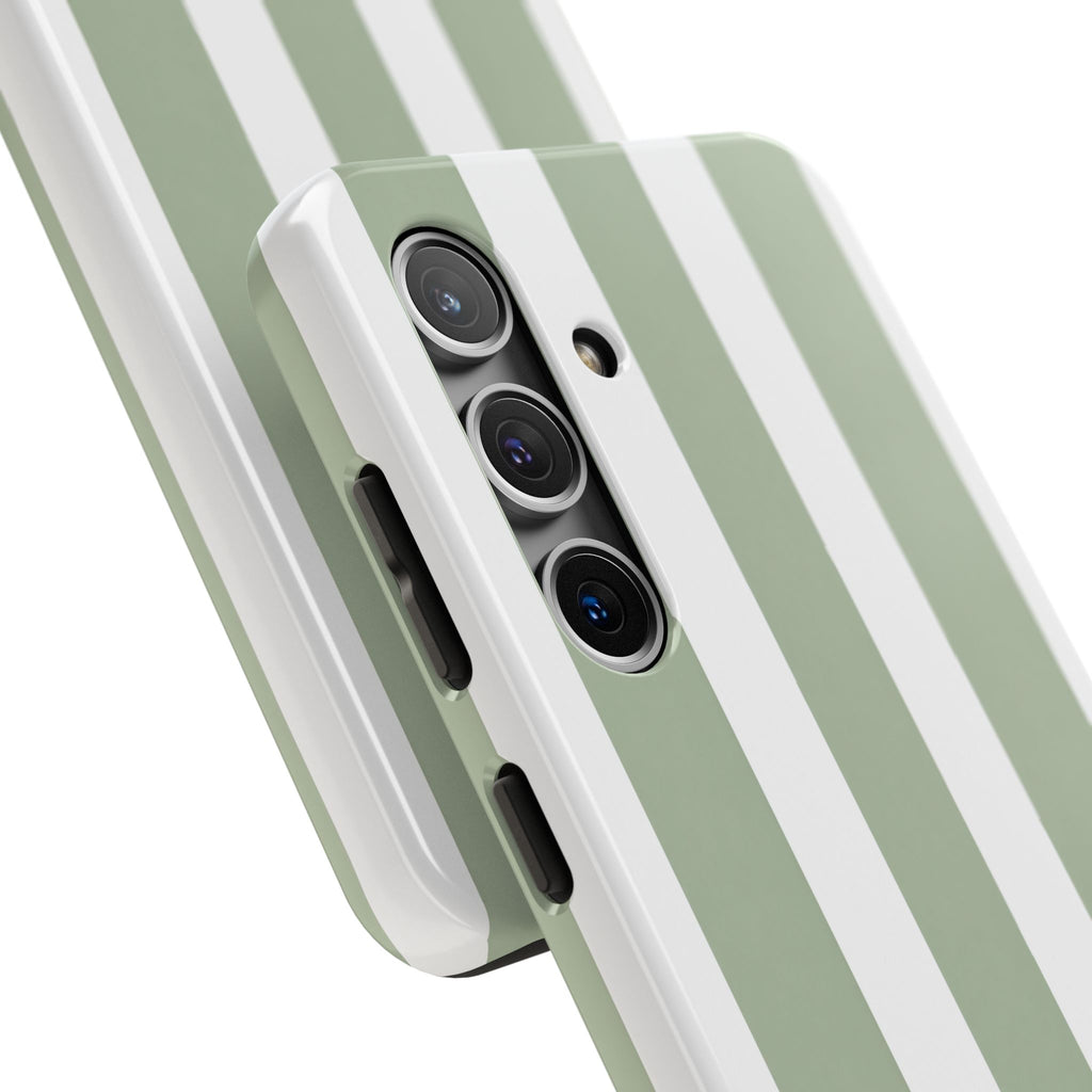 Sage & White Striped Tough Phone Case — Durable Protective Phone Cover