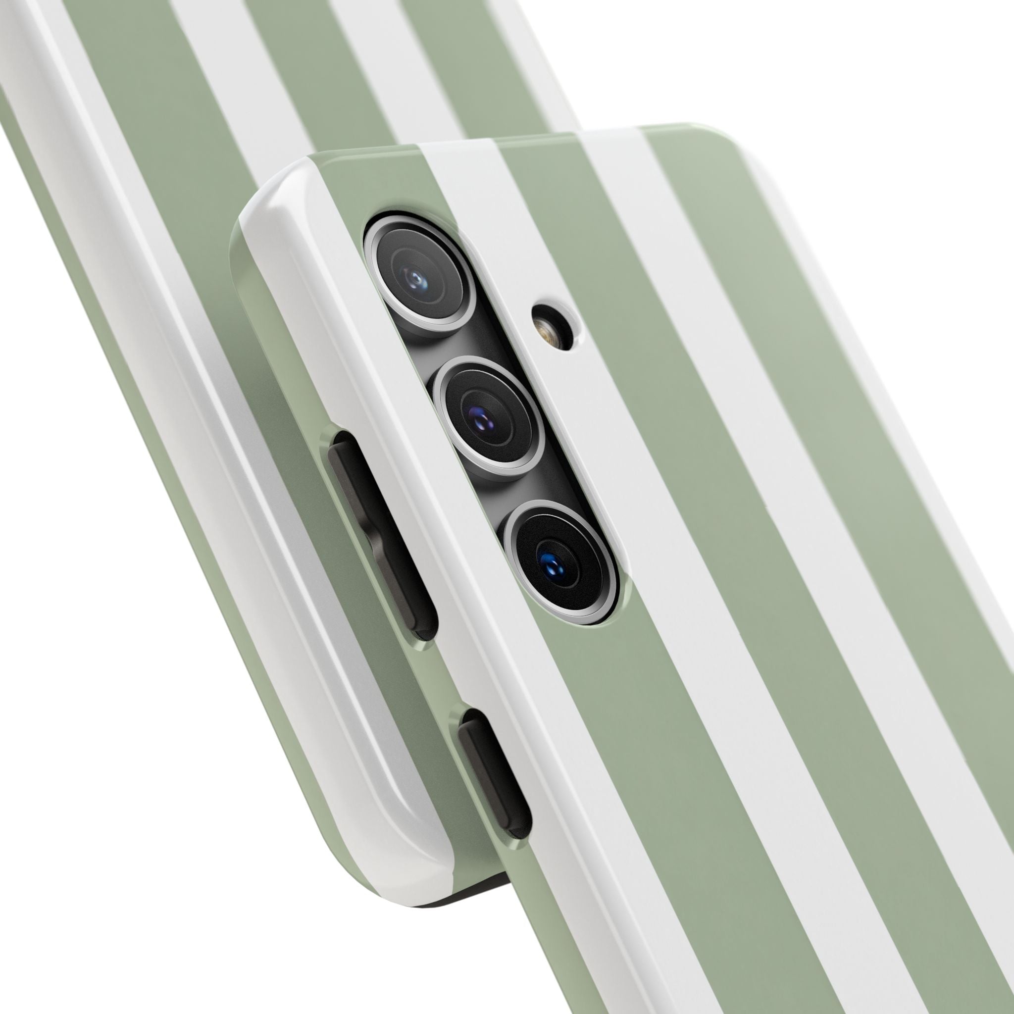 Sage & White Striped Tough Phone Case — Durable Protective Phone Cover