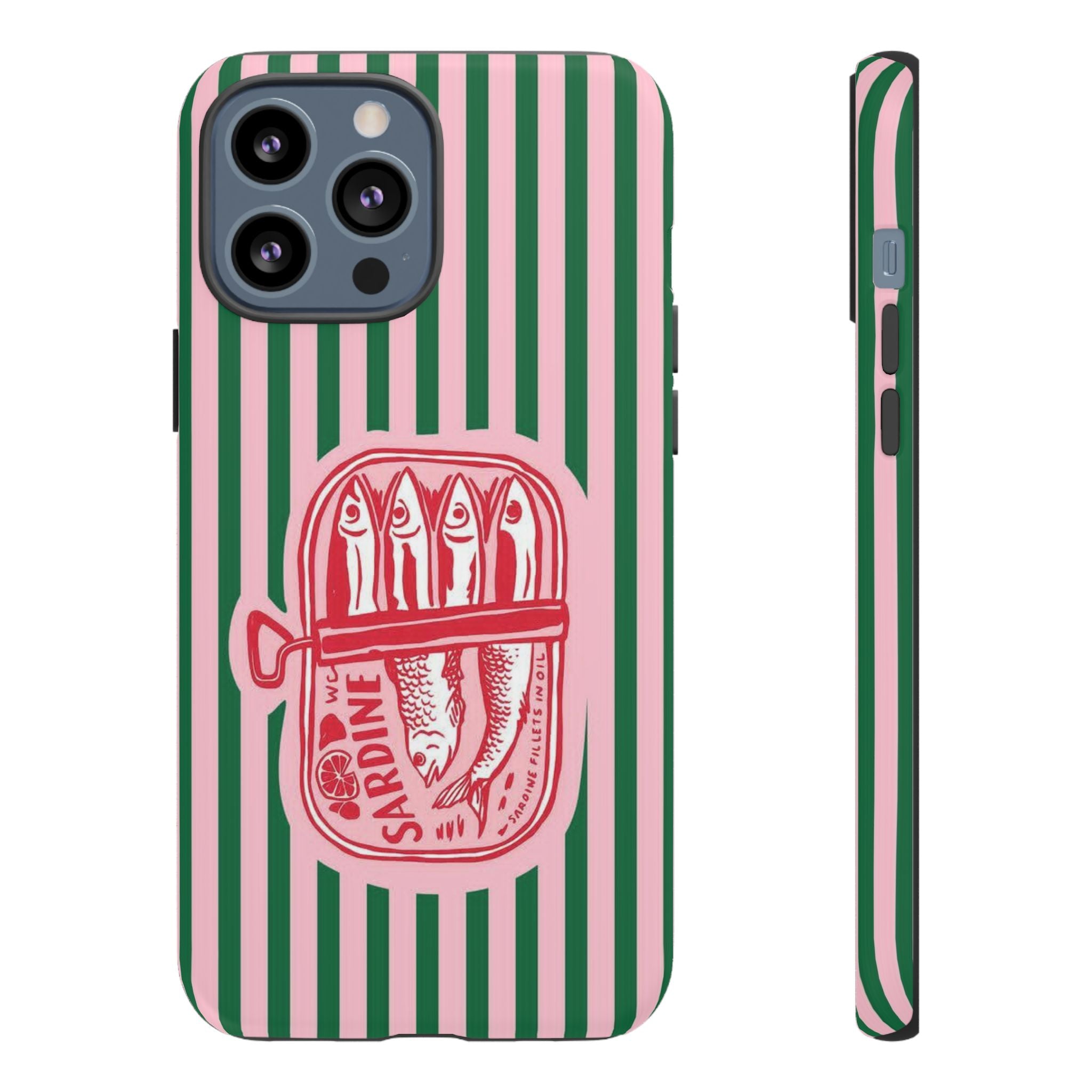 Sardine Stripe Phone Case — Retro Pink & Green Nautical Protection