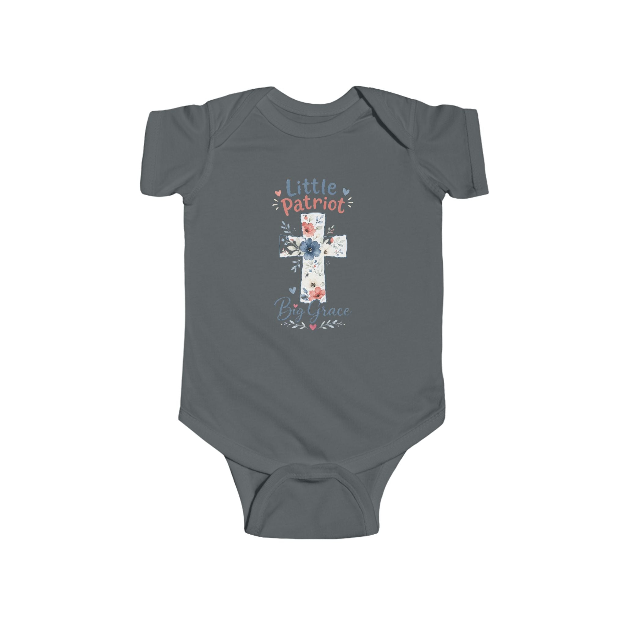 Infant Bodysuit "Little Patriot" Floral Cross - Baby Christian Onesie