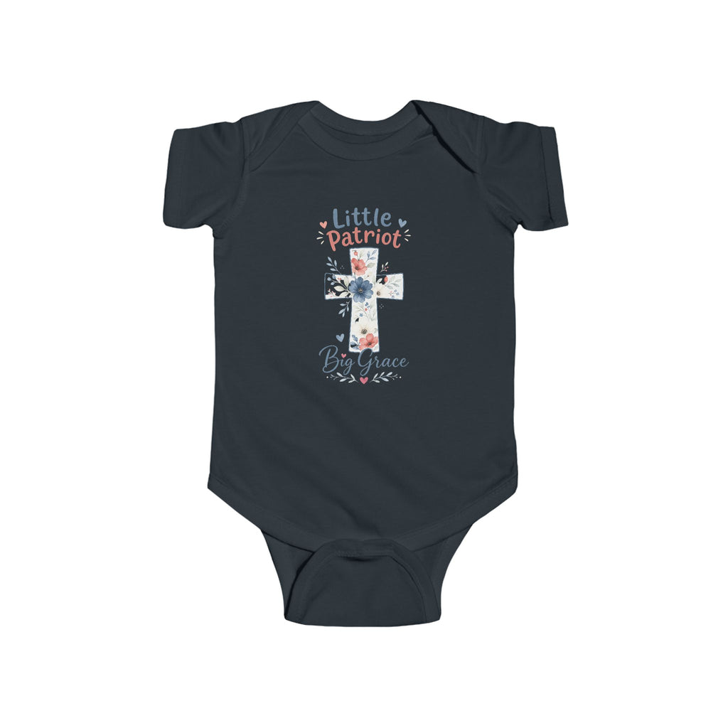 Infant Bodysuit "Little Patriot" Floral Cross - Baby Christian Onesie