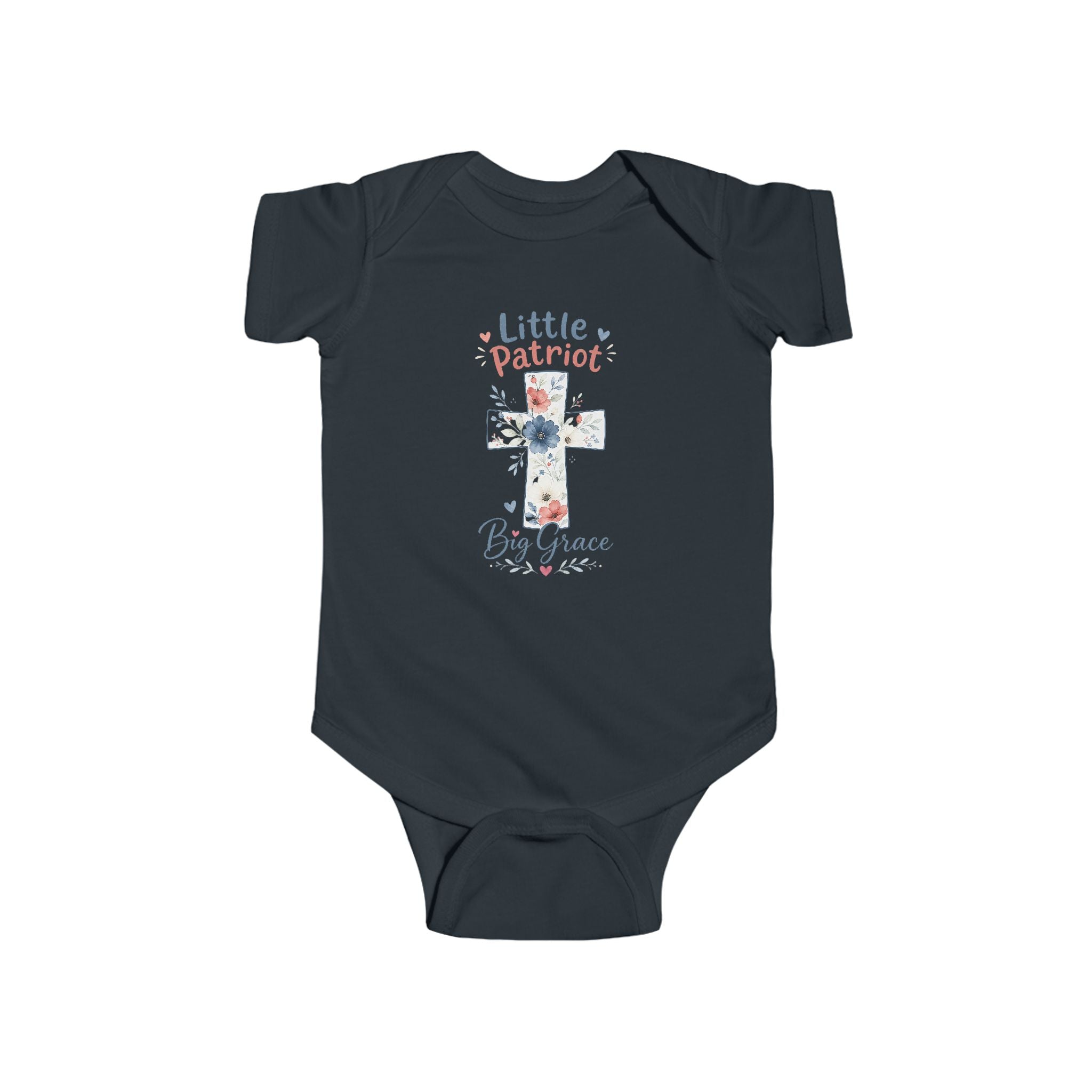 Infant Bodysuit "Little Patriot" Floral Cross - Baby Christian Onesie