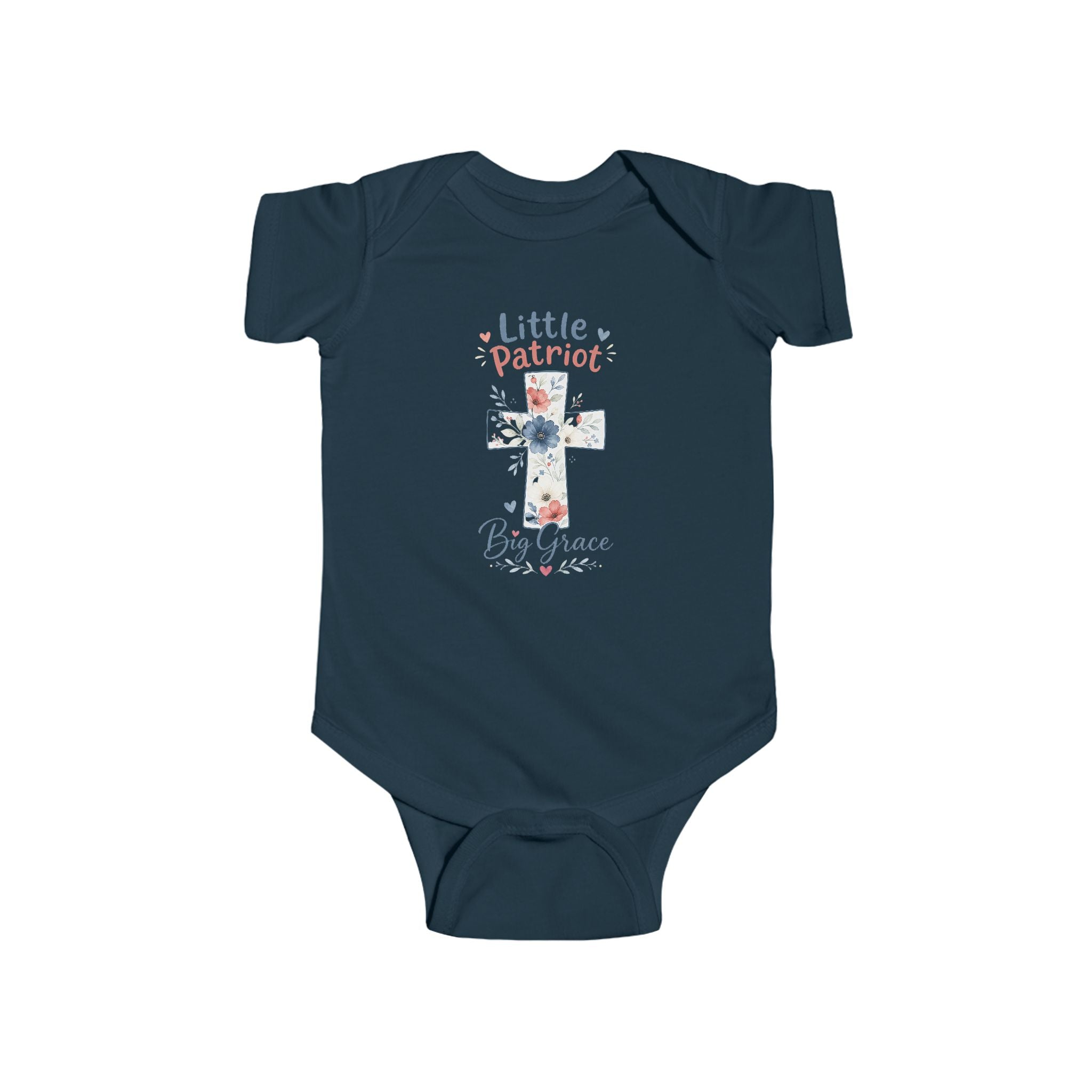Infant Bodysuit "Little Patriot" Floral Cross - Baby Christian Onesie