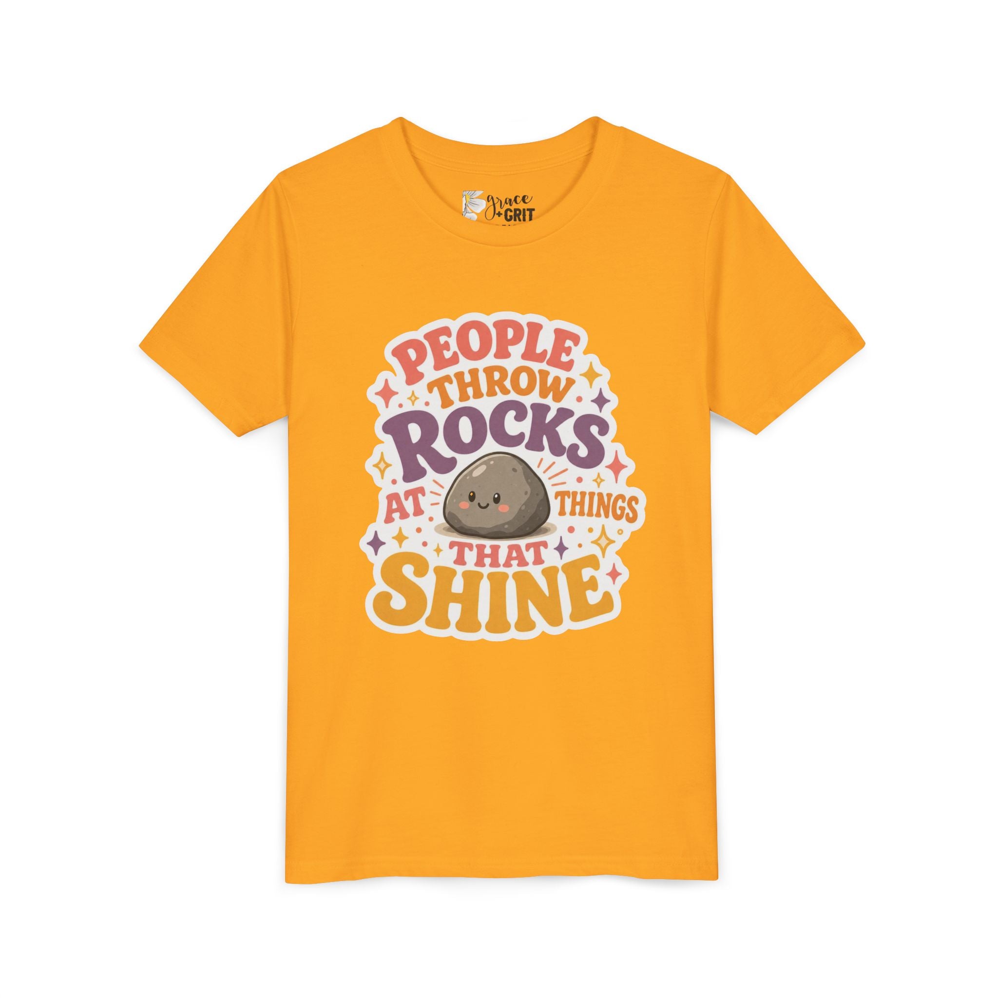 Youth Tee — "People Throw Rocks at Things That Shine" Positive Graphic Tee