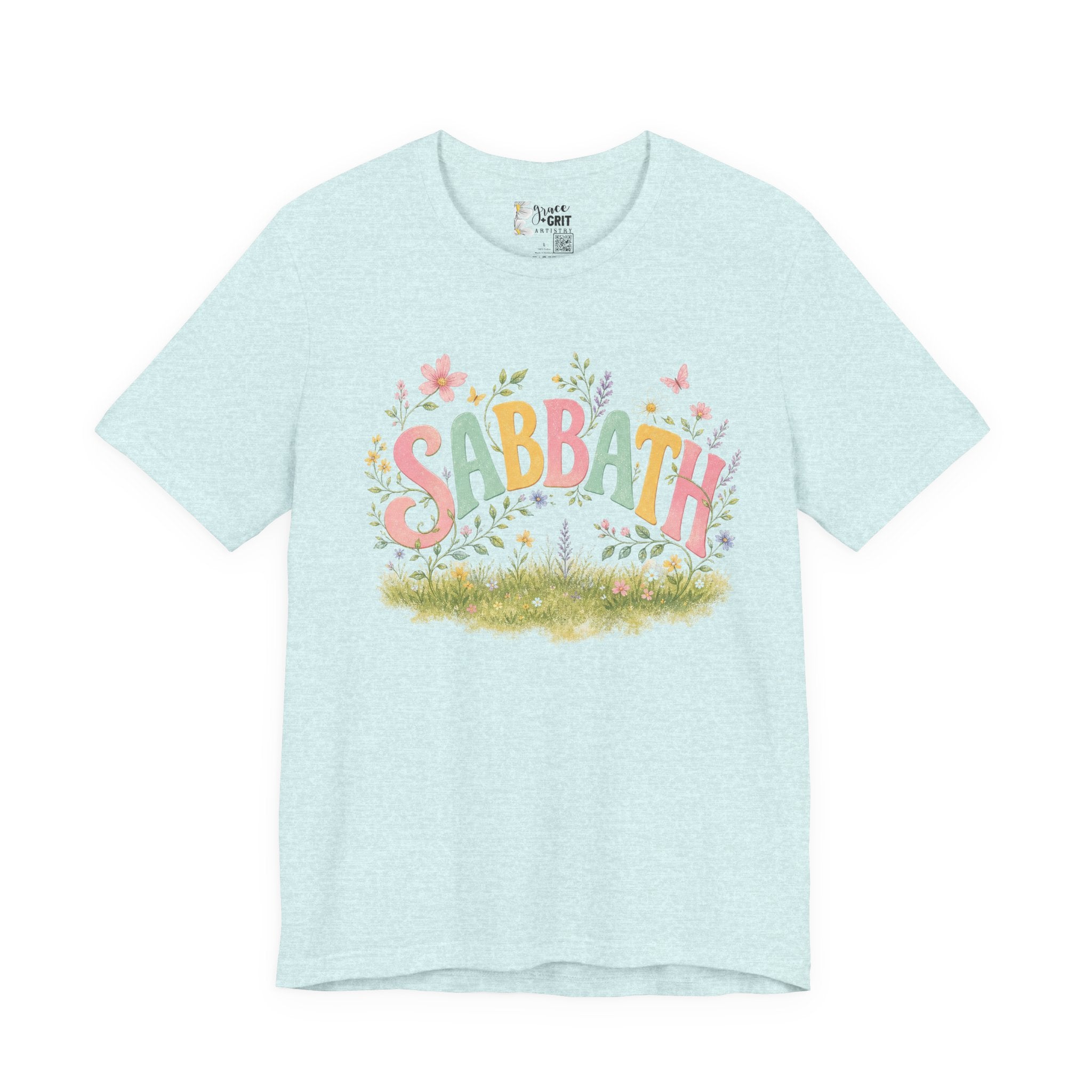 Sabbath Floral Script Tee | Pastel Flowers, Meadow Illustration