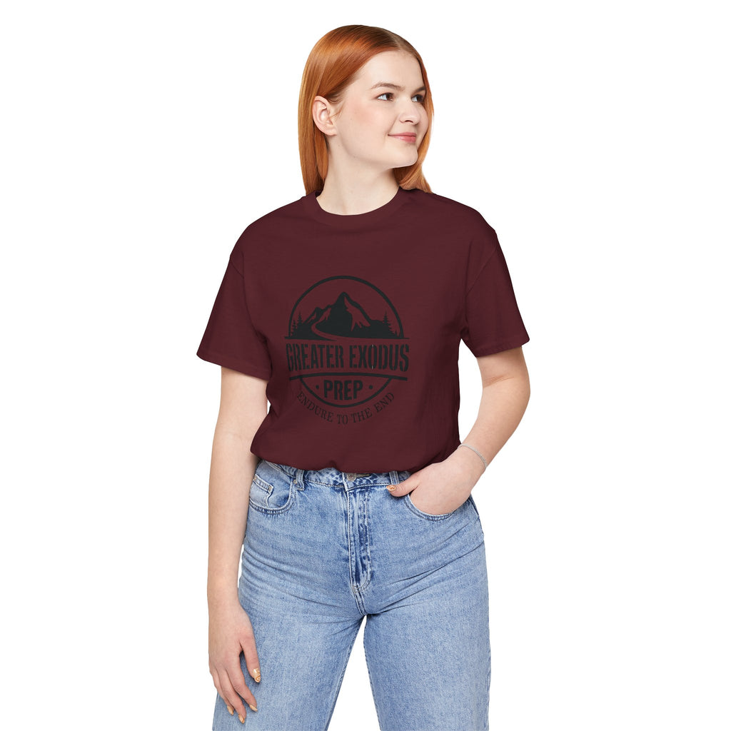 Greater Exodus Prep T-Shirt — Mountain Logo “Endure to the End” Adventure Tee