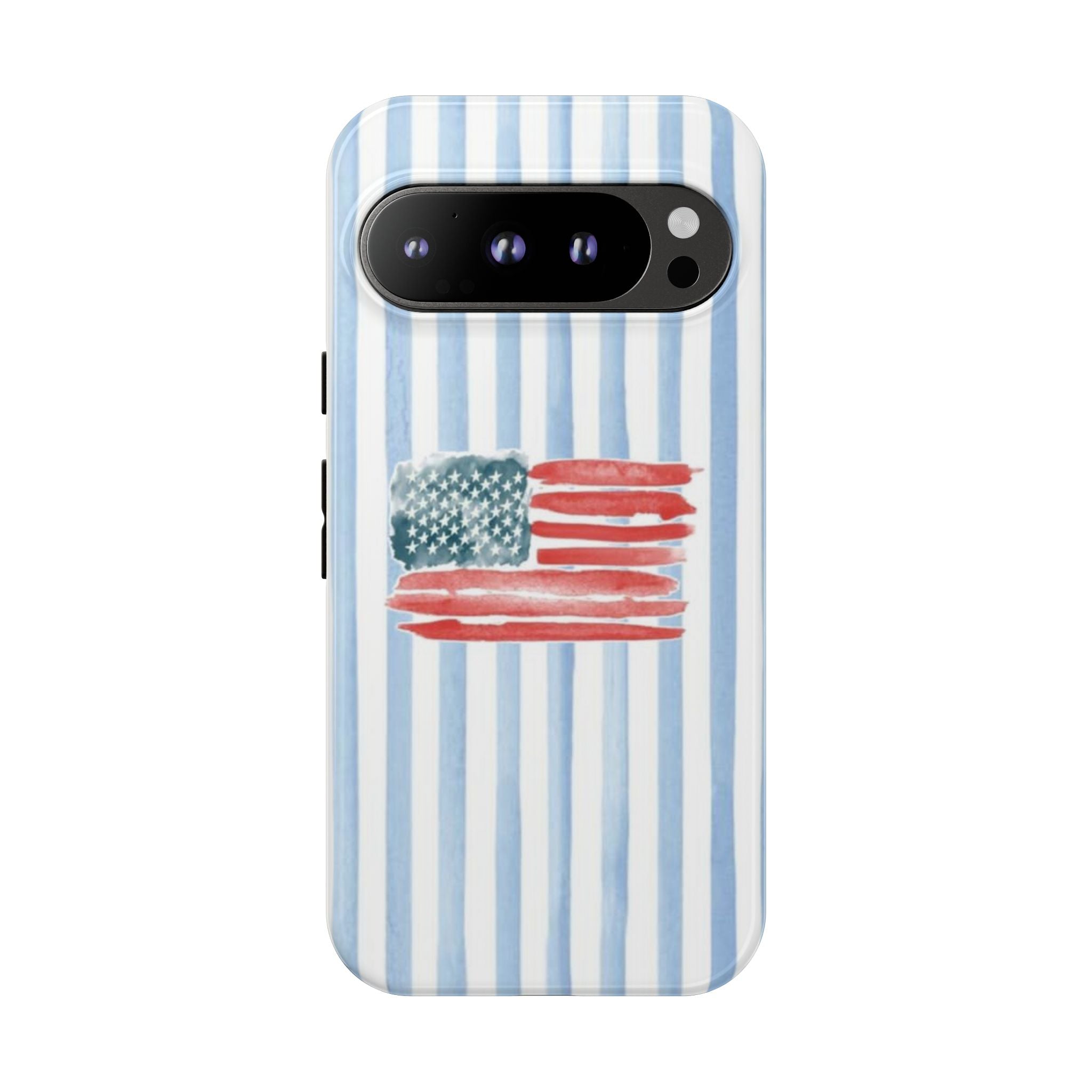 American Flag Watercolor Phone Case - Blue Stripe Tough Case