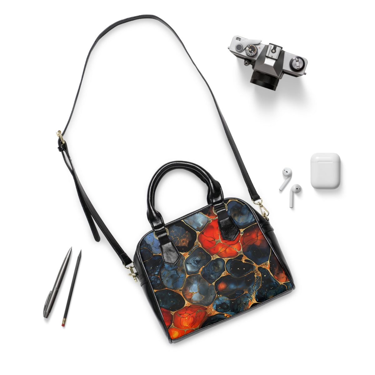 Abstract Pebble Pattern Shoulder Handbag
