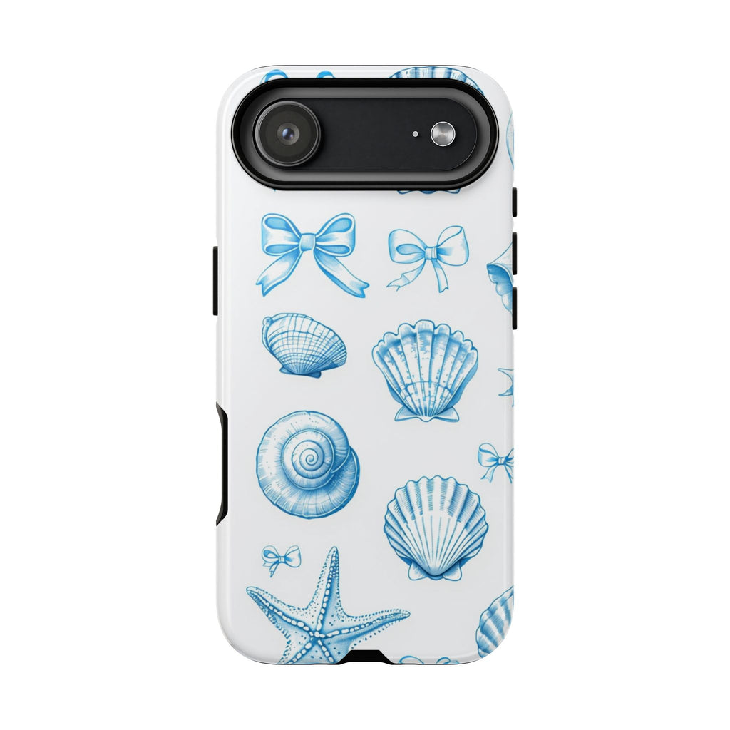 Seaside Shells Phone Case — Blue Nautical Shell & Starfish Pattern