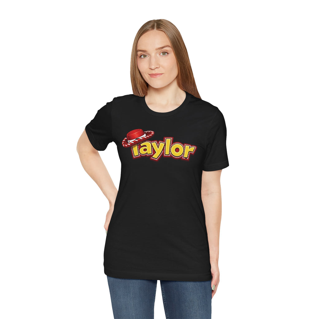 Taylor Name Tee — Retro Western Logo T-Shirt with Red Cowboy Hat