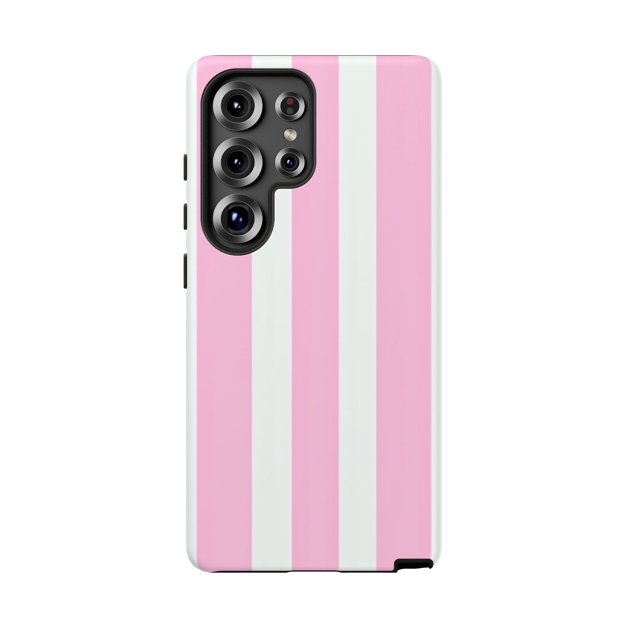 Pink & White Striped Tough Phone Case — Durable Protective Phone Cover